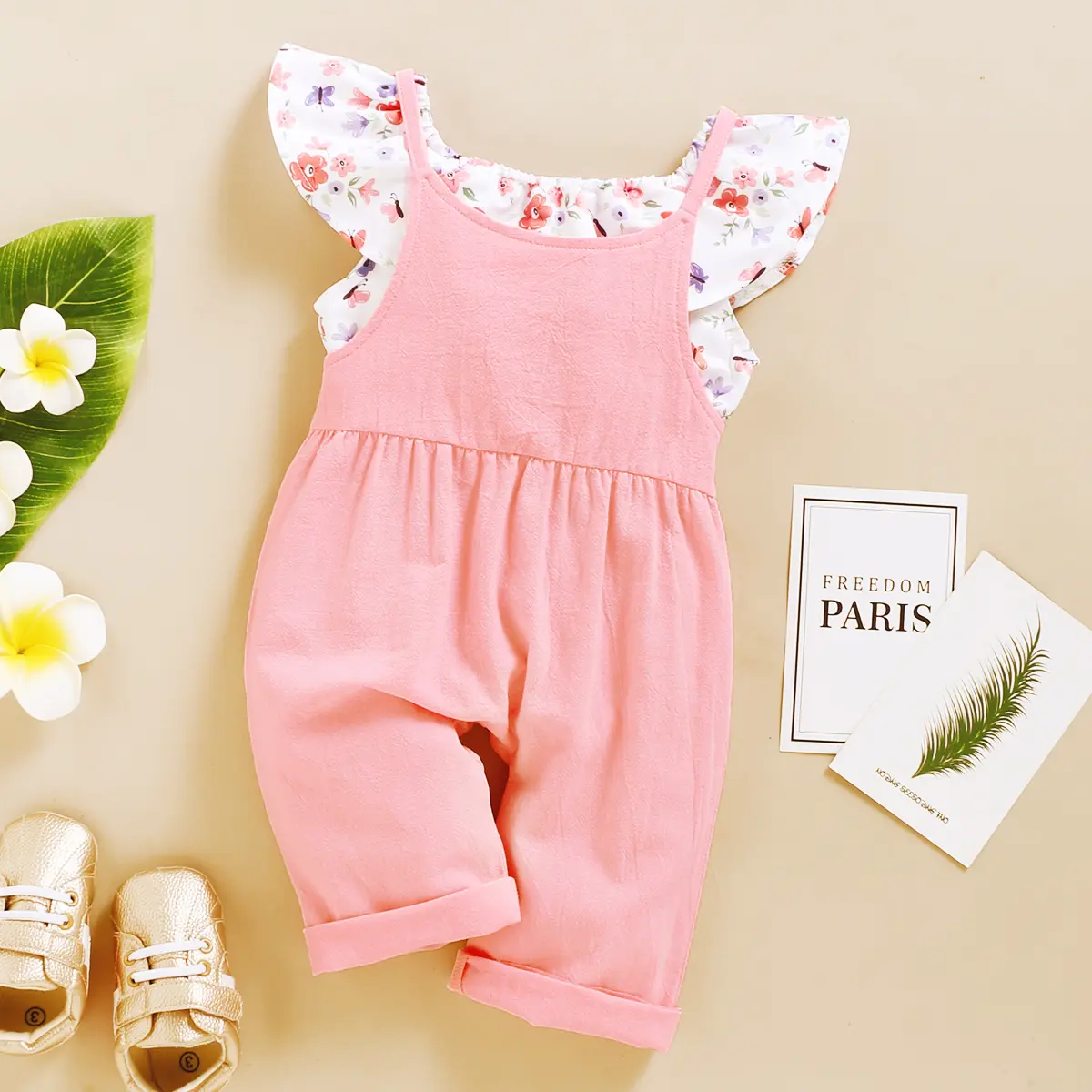 Toddler Girl Set 1-5 Years Kids Baby Girl Clothes Set Floral Print Lotus Leaf Short Top+Suspender Pant Fashion Cute 2PCS Outfit
