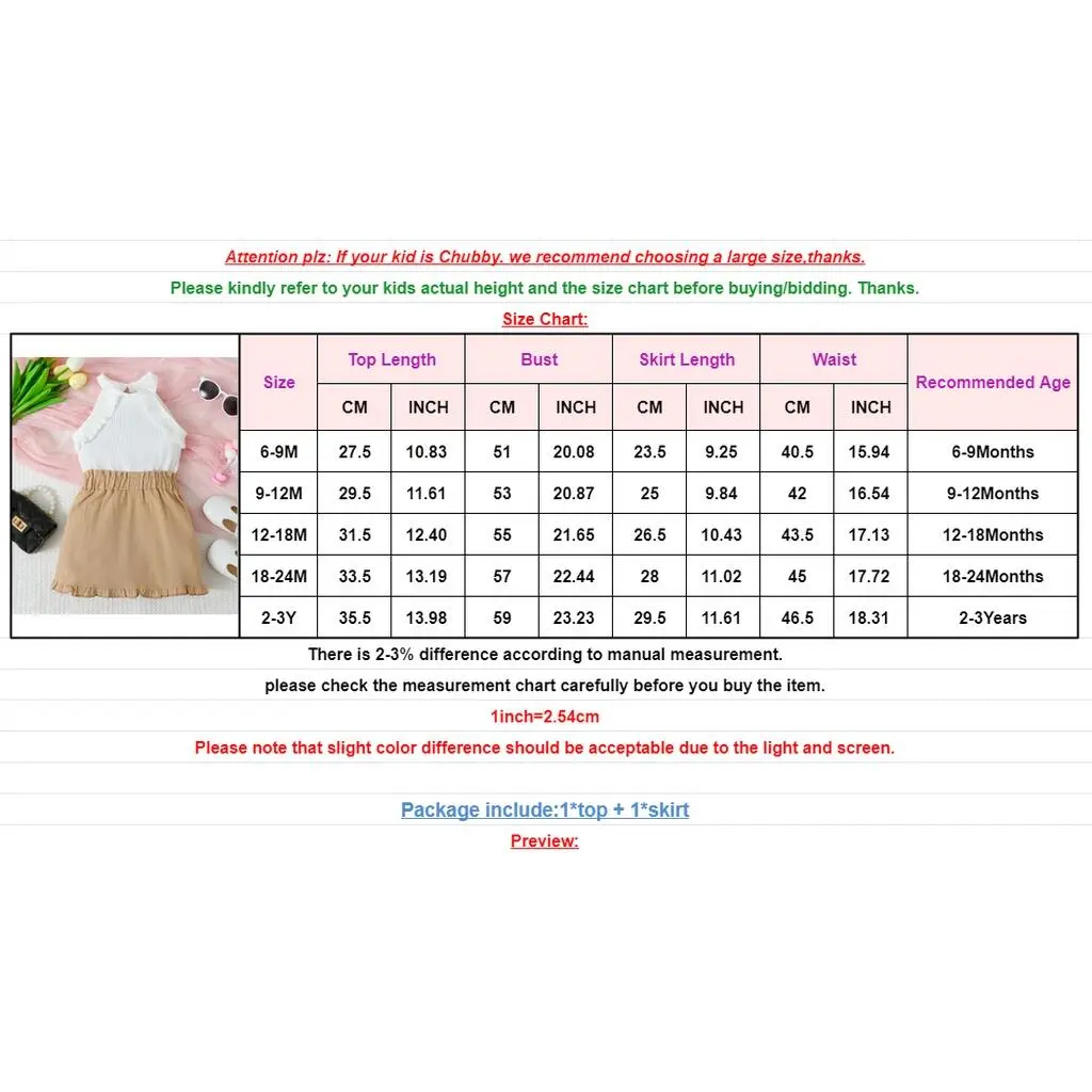1-3 Years Toddler Baby Girl Clothes Set Sleeveless Off Shoulder Top+Skirt 2PCS Summer Girl Fashion Dress For Kids Daily Outfit