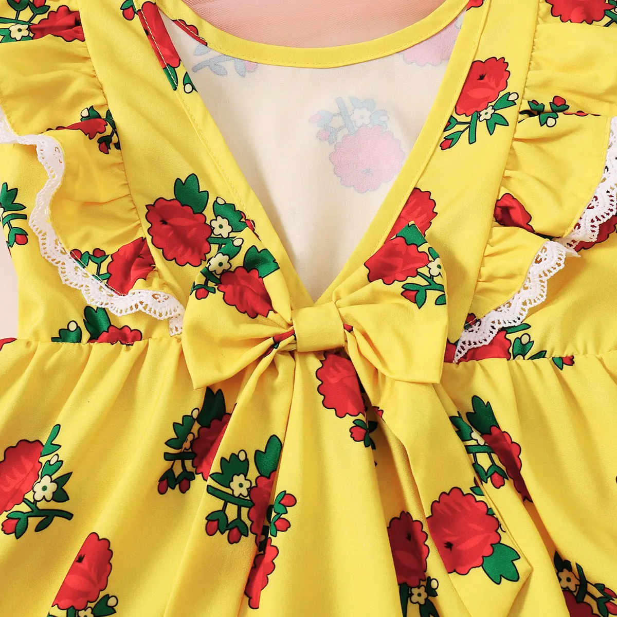 Children's Clothing Girl Pleated Edge Flower Print Dress and Headband Suitable for Summer Fashion Dresses of 1-6 Year old Girls