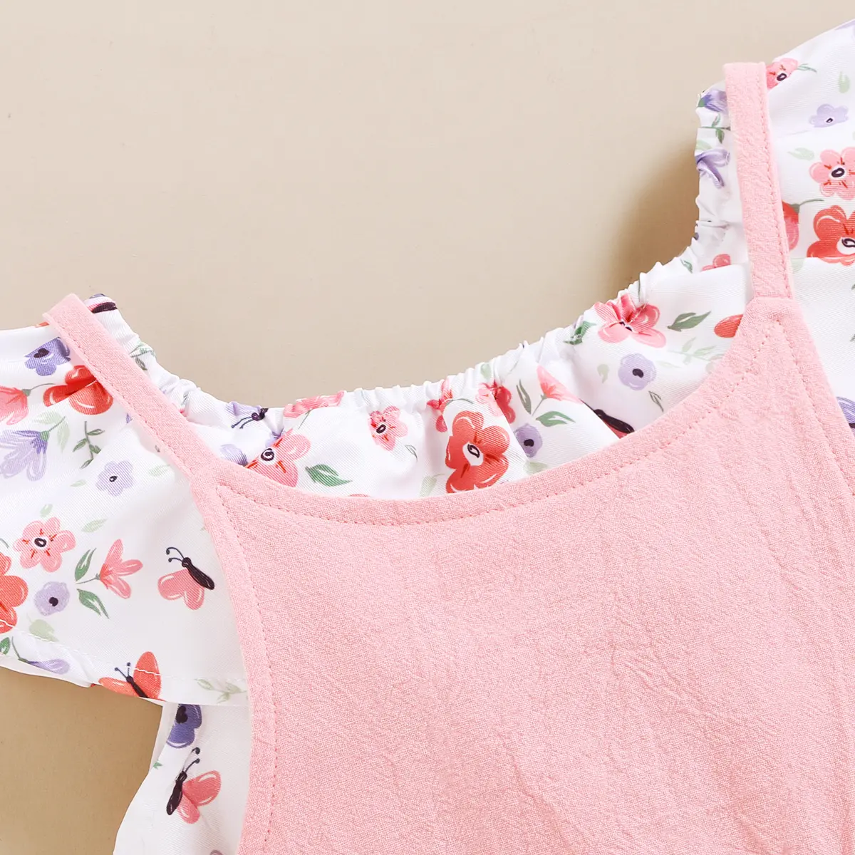 Toddler Girl Set 1-5 Years Kids Baby Girl Clothes Set Floral Print Lotus Leaf Short Top+Suspender Pant Fashion Cute 2PCS Outfit