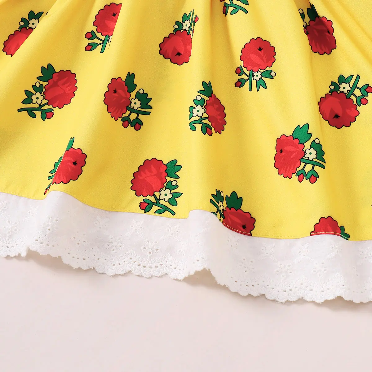 Children's Clothing Girl Pleated Edge Flower Print Dress and Headband Suitable for Summer Fashion Dresses of 1-6 Year old Girls