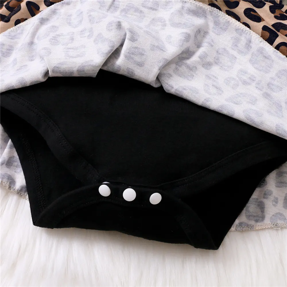 Newborn Baby Girl Romper Dress Long Sleeve Leopard Dresses with Bow Spring&Autumn Onesie Clothes for Infant Girl 0-18 Months