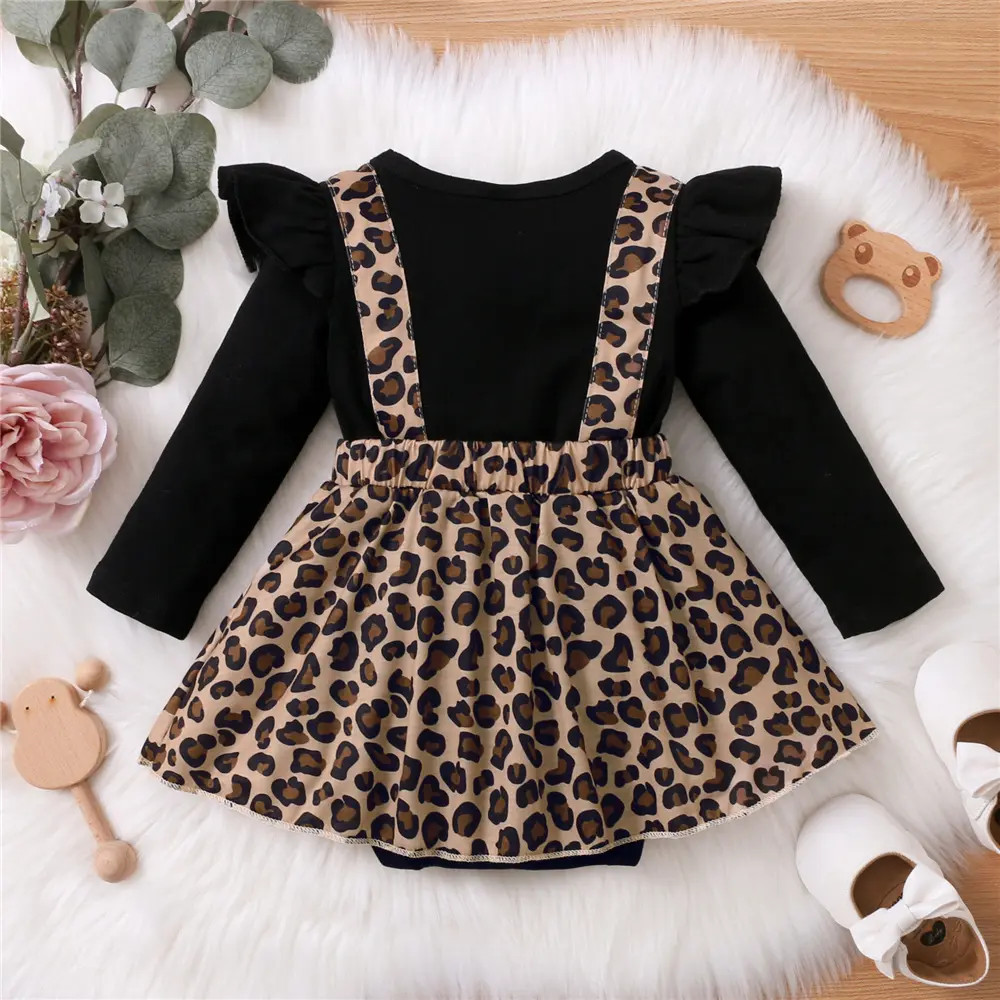 Newborn Baby Girl Romper Dress Long Sleeve Leopard Dresses with Bow Spring&Autumn Onesie Clothes for Infant Girl 0-18 Months
