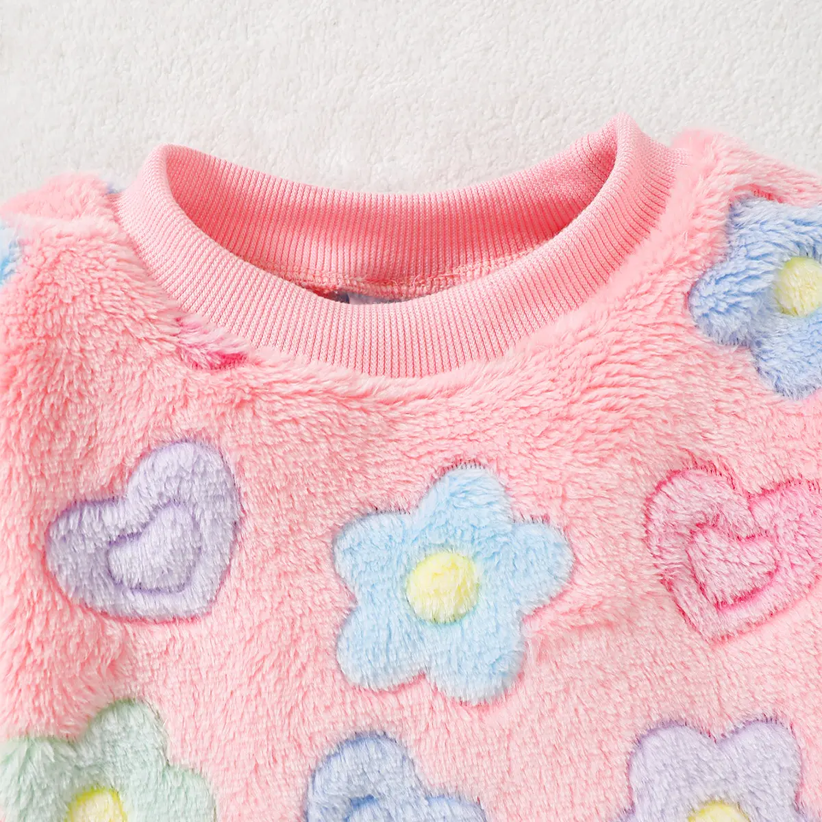Autumn Winter Baby Girl Plush Set Colorful Flower Long Sleeve Pants Warm Set Suitable for Cute Female Babies Aged 0-24 Months