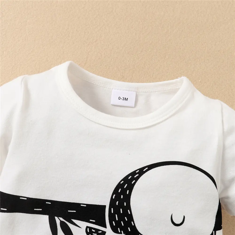 2Pcs Baby boy Bodysuit Cartoon Cute Panda Print Short sleeved Summer Bodysuit+Hat for Newborns aged 0-18 Months