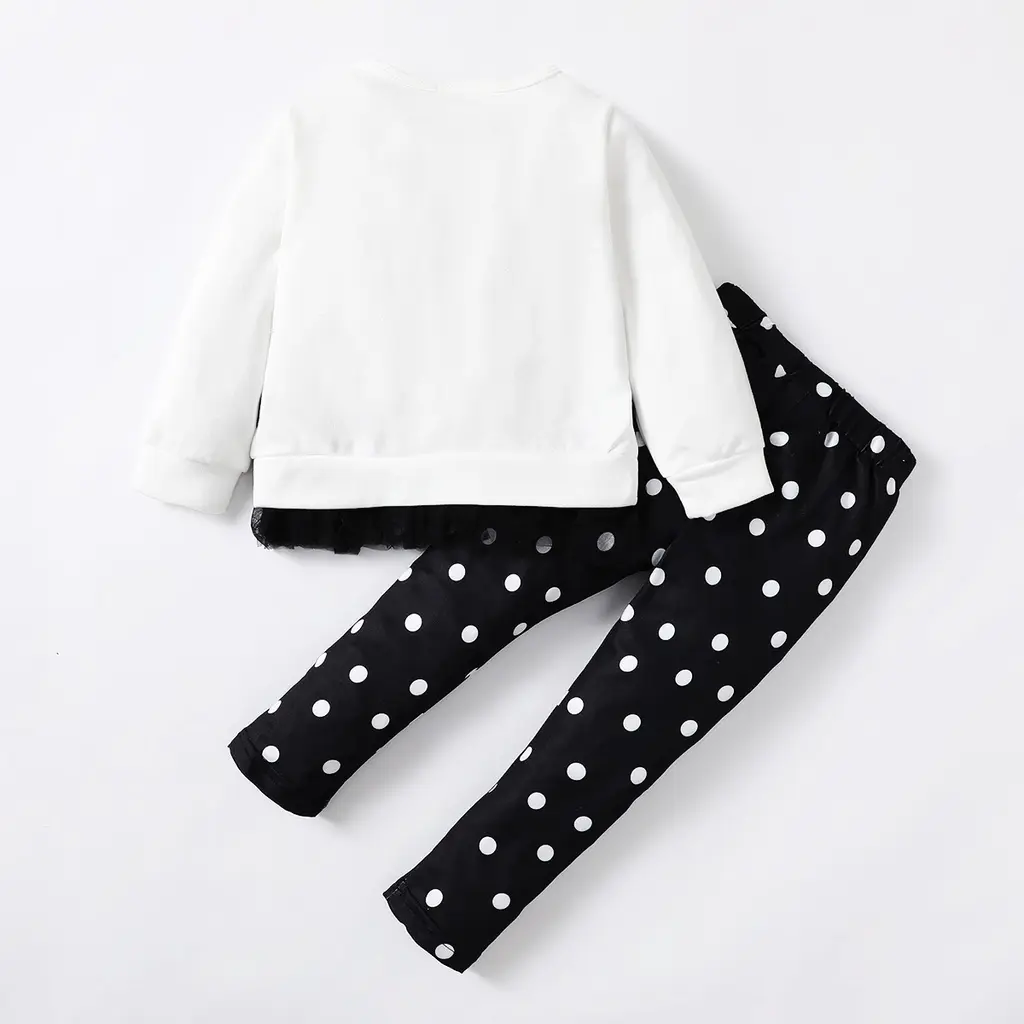 Kids Girl Clothes 1-6 Years Baby Girl Cartoon Cute Small duck Print Top+Wave Point Pants  Girls' Spring and Autumn Fashion  Set