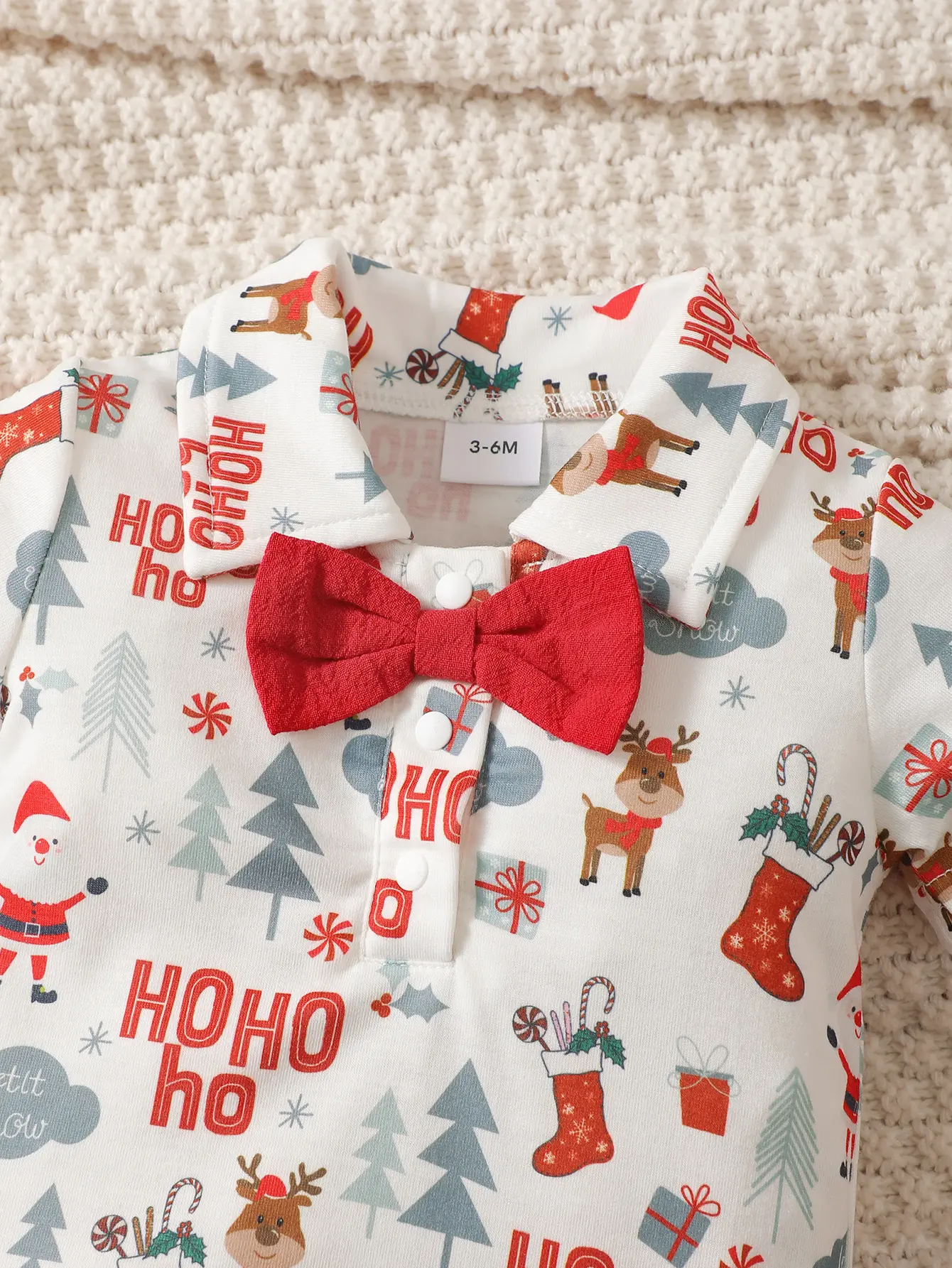 2pcsChildren's clothing Santa Claus Printed Short sleeved Bodysuit+Suspender Pants 0-12 Months Male baby Christmas Gentleman Set