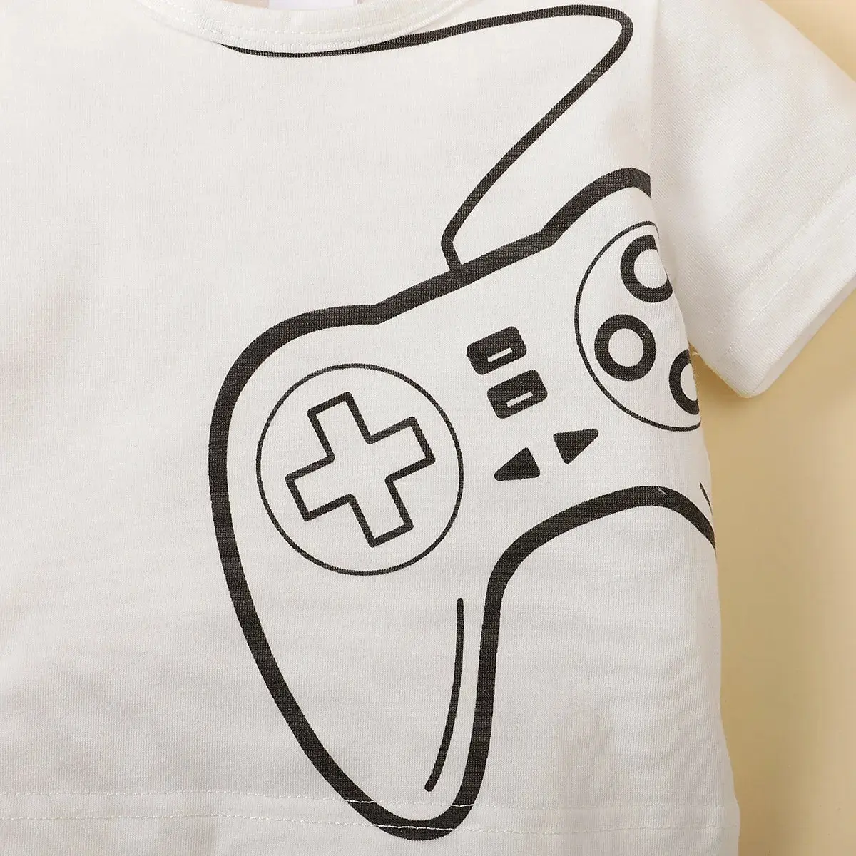 2Pcs Baby Boy Graffiti Game Controller  Short sleeve +Black Shorts Set Suitable for Handsome Boys 0-24 Months Summer Casual Set