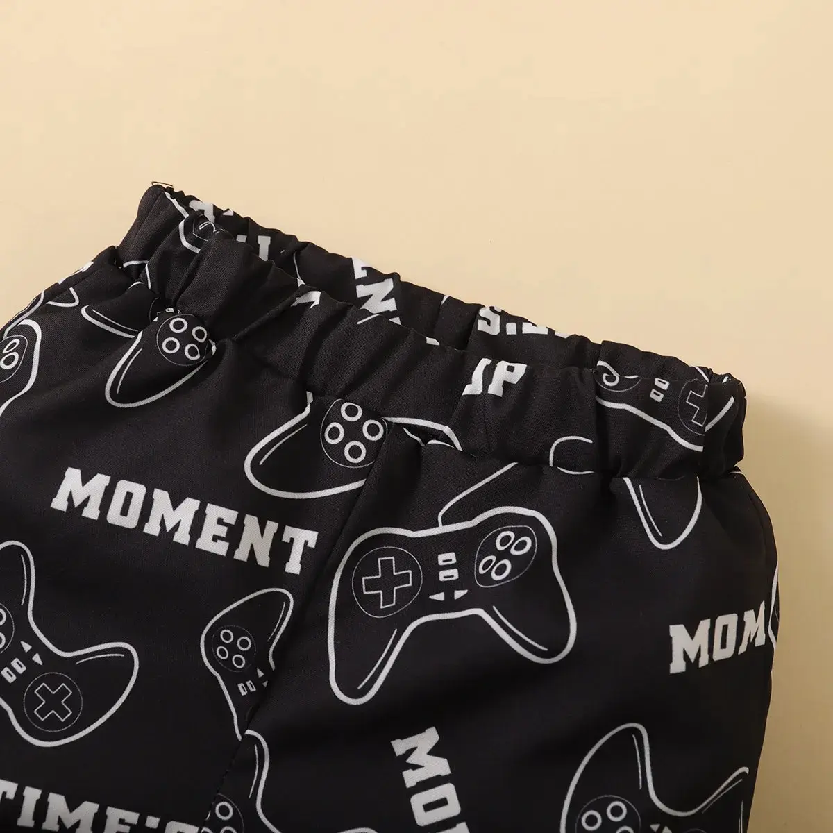 2Pcs Baby Boy Graffiti Game Controller  Short sleeve +Black Shorts Set Suitable for Handsome Boys 0-24 Months Summer Casual Set