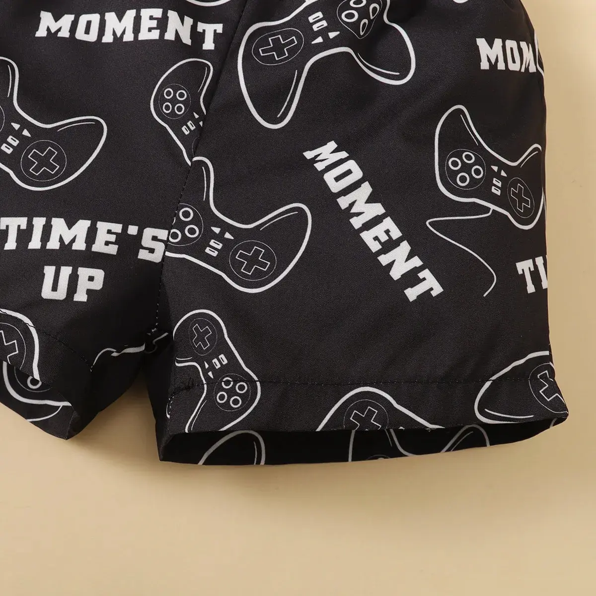 2Pcs Baby Boy Graffiti Game Controller  Short sleeve +Black Shorts Set Suitable for Handsome Boys 0-24 Months Summer Casual Set