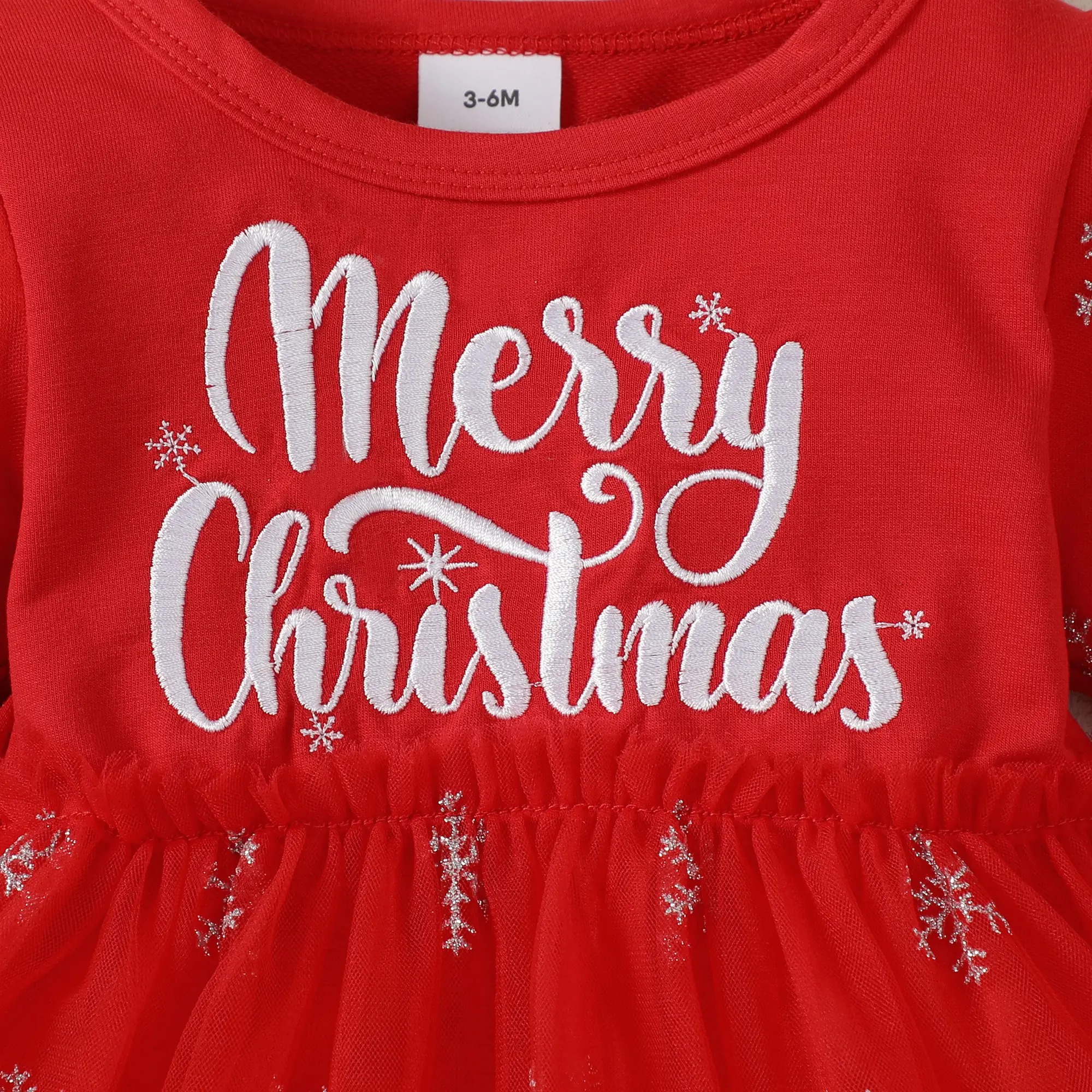 0-24 Months Baby girl Christmas Fashion Dress Letter Printing Tulle Snowflake Long sleeved+Headband 2pc/Set Baby New Year Dress