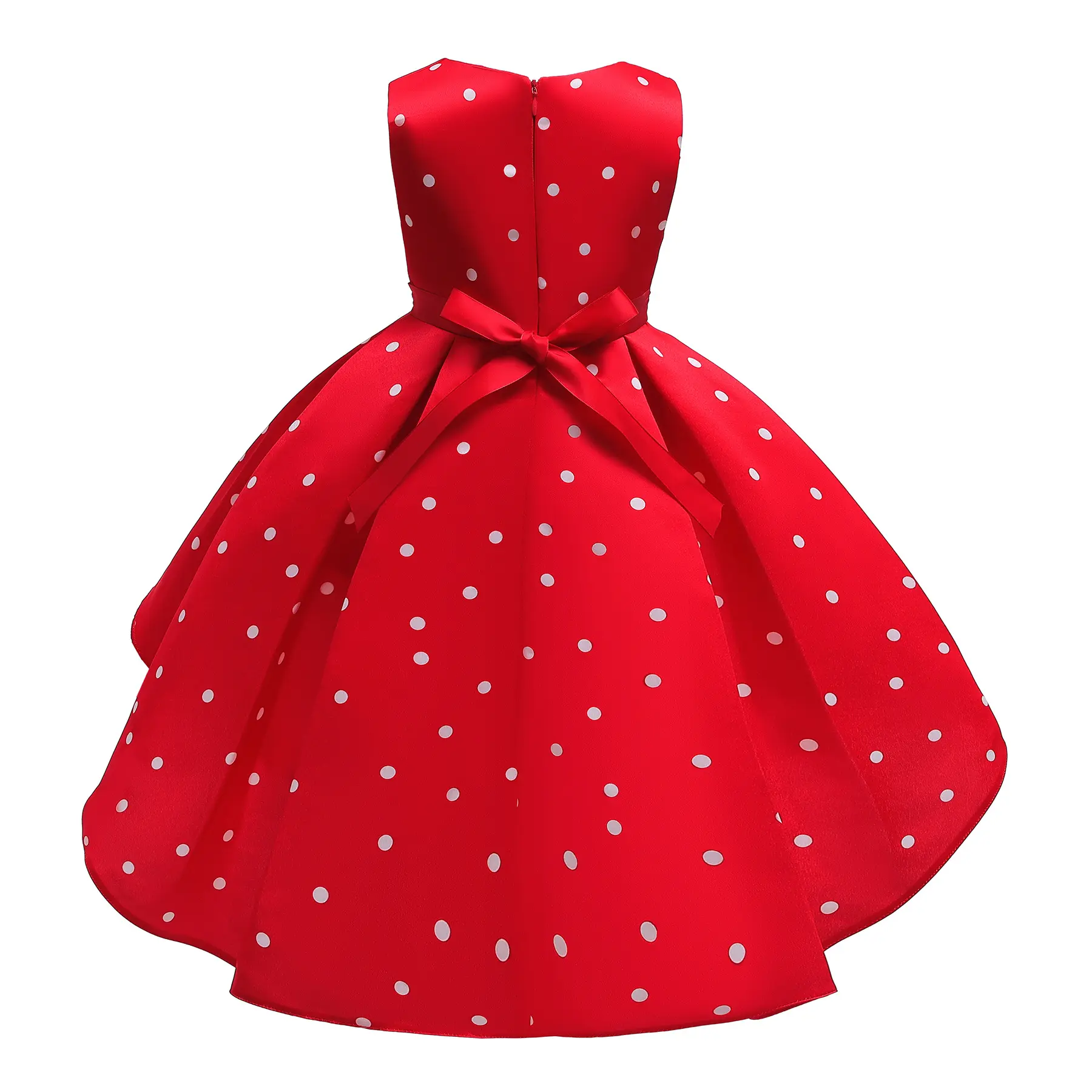 Children's and Girls' Gathering Dress, Round Neck Bow Polka Dot Fress, 2-10 Year old Girls' Birthday Party Dress
