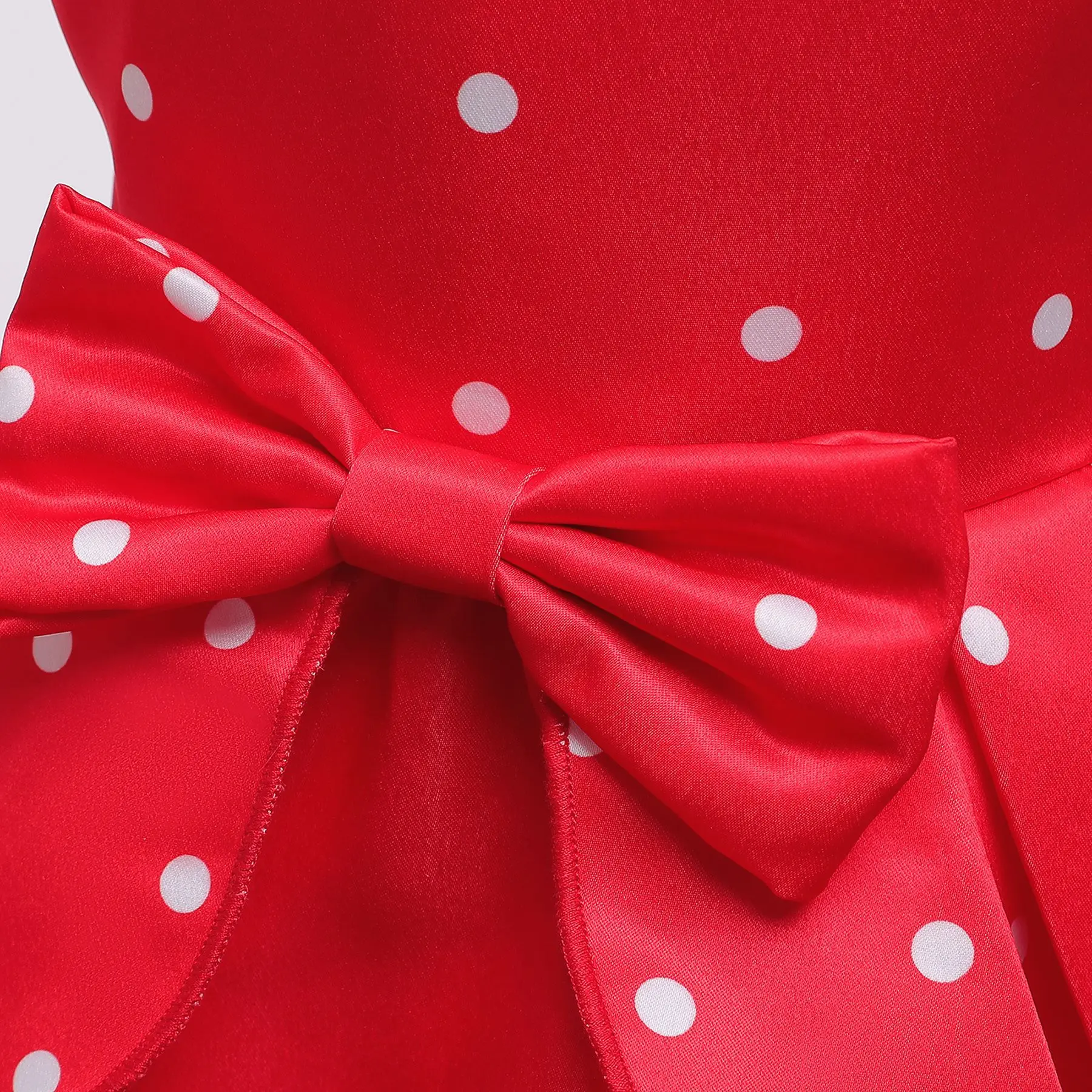 Children's and Girls' Gathering Dress, Round Neck Bow Polka Dot Fress, 2-10 Year old Girls' Birthday Party Dress