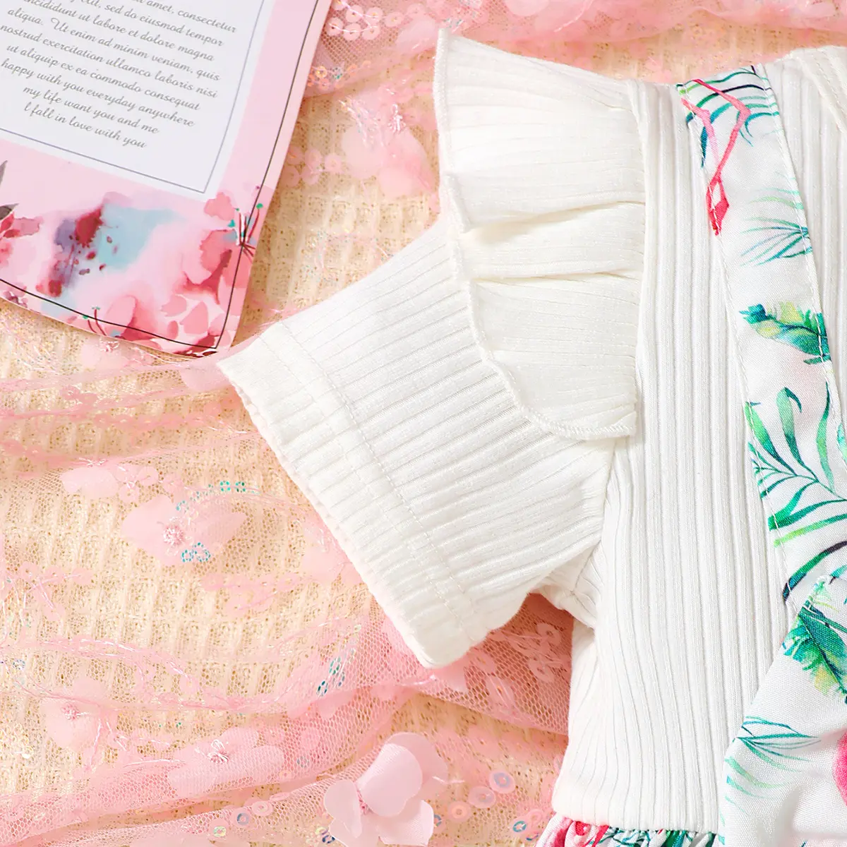 Baby girl Dress Flying sleeve Flamingo Printing Dress+Headband Two-piece Set 0-3 Year Toddler Baby Girl Summer Leisure Dress