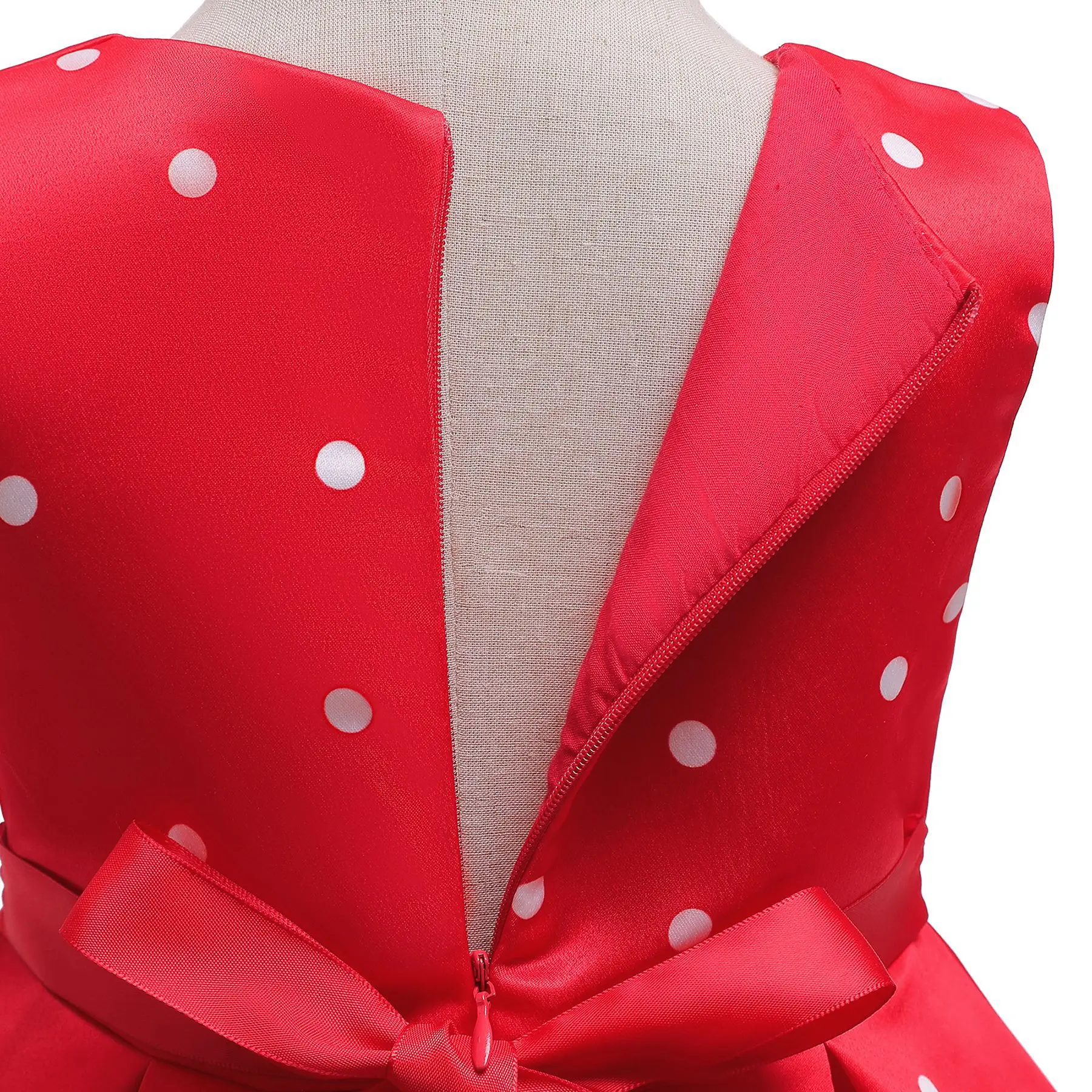 Children's and Girls' Gathering Dress, Round Neck Bow Polka Dot Fress, 2-10 Year old Girls' Birthday Party Dress