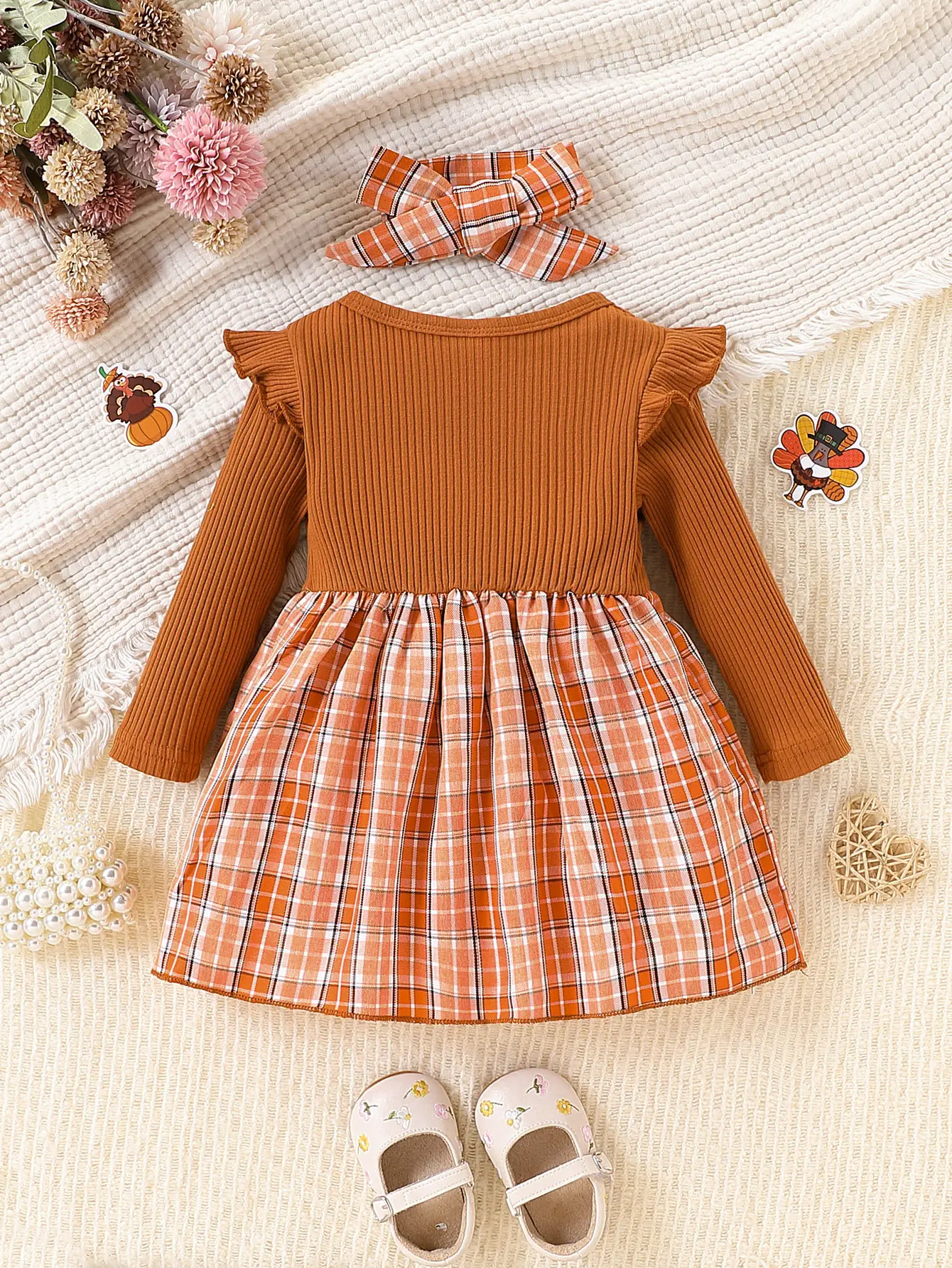 0-18 Months Newborn Baby Girl Dress Long sleeved Groove striped Checkered Bow Dress Cute Baby girl Autumn Dress Baby Clothing