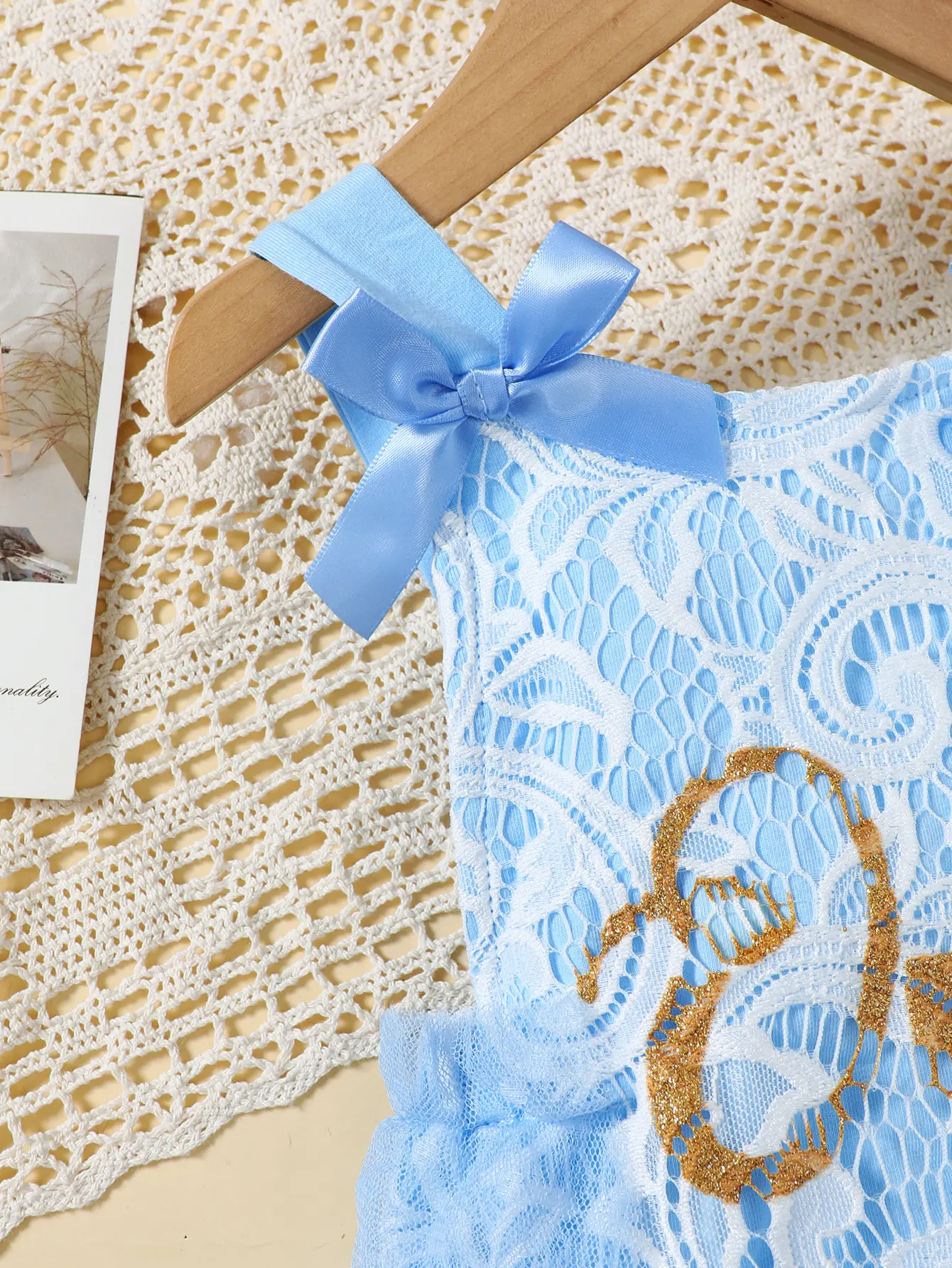 0-24 Months Cute Baby girl Jumpsuit Blue Bow Lace chiffon Fashionable Bodysuit Baby girl Summer Crawling Suit