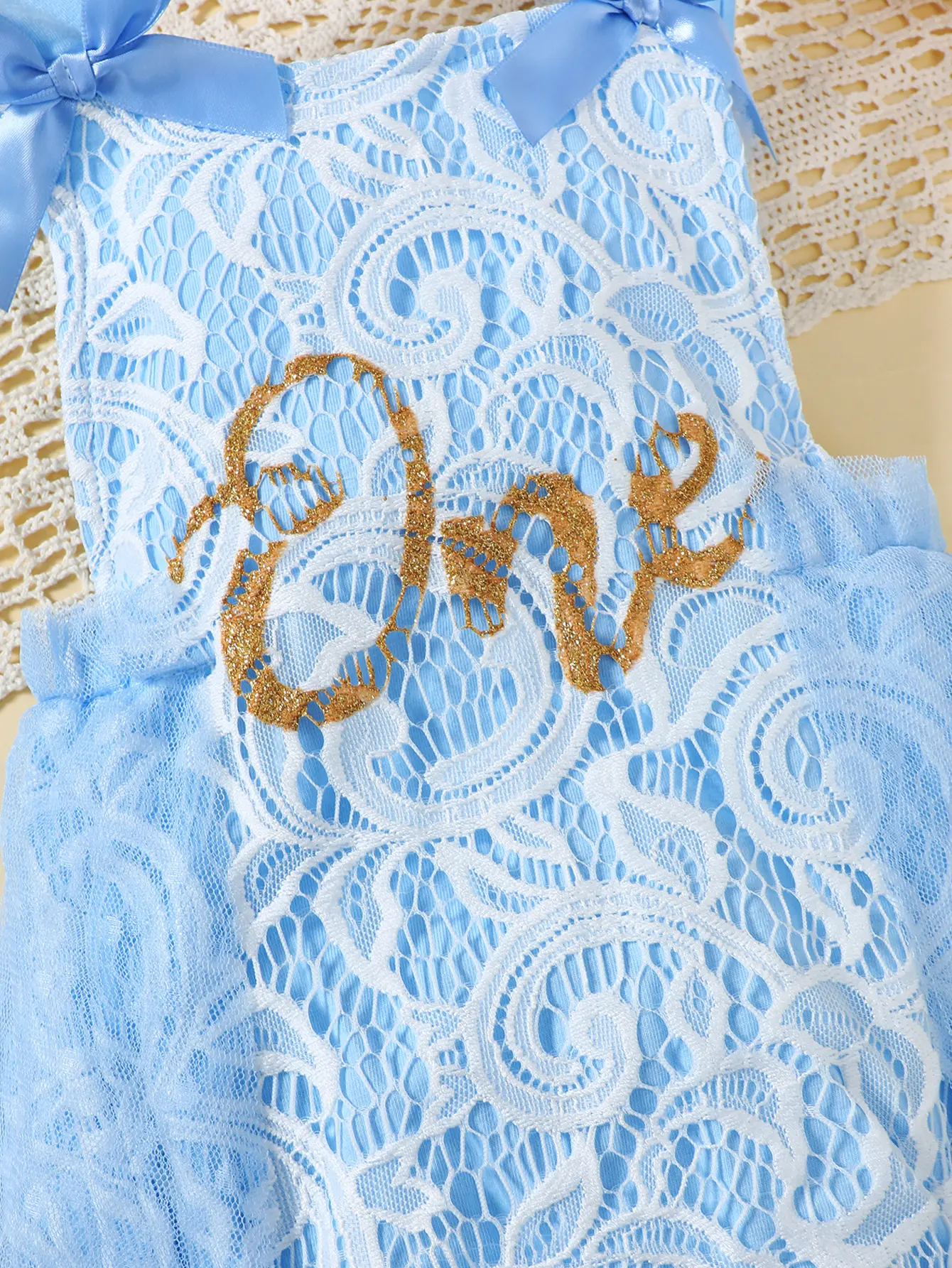 0-24 Months Cute Baby girl Jumpsuit Blue Bow Lace chiffon Fashionable Bodysuit Baby girl Summer Crawling Suit