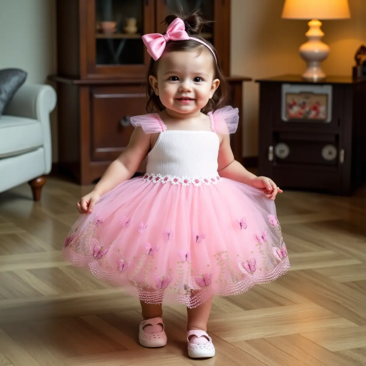 Baby girl Summer Dress Beautiful Embroidered Butterfly Tulle Princess Dress Toddler Holiday Party Dress suitable for 0-3 Year