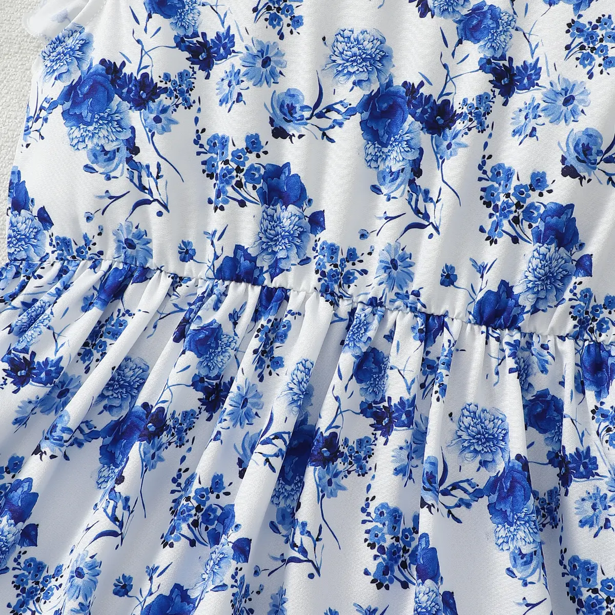 2025 Kid Girls' Dress Blue Floral Double-layer Ruffle Edge Sleeveless Dress suitable for 1-6 Year old Girls' Summer Casual Dress