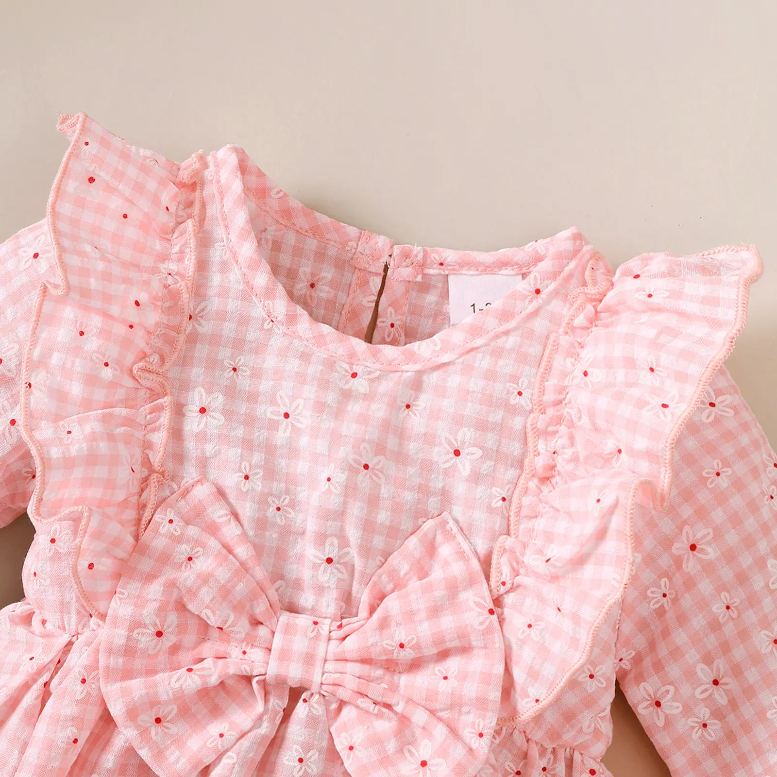 Baby girl Sweet Dress Round Neck Small Floral plaid Long sleeved Dress suitable for 0-18 Months Cute Baby girl Autumn Dress