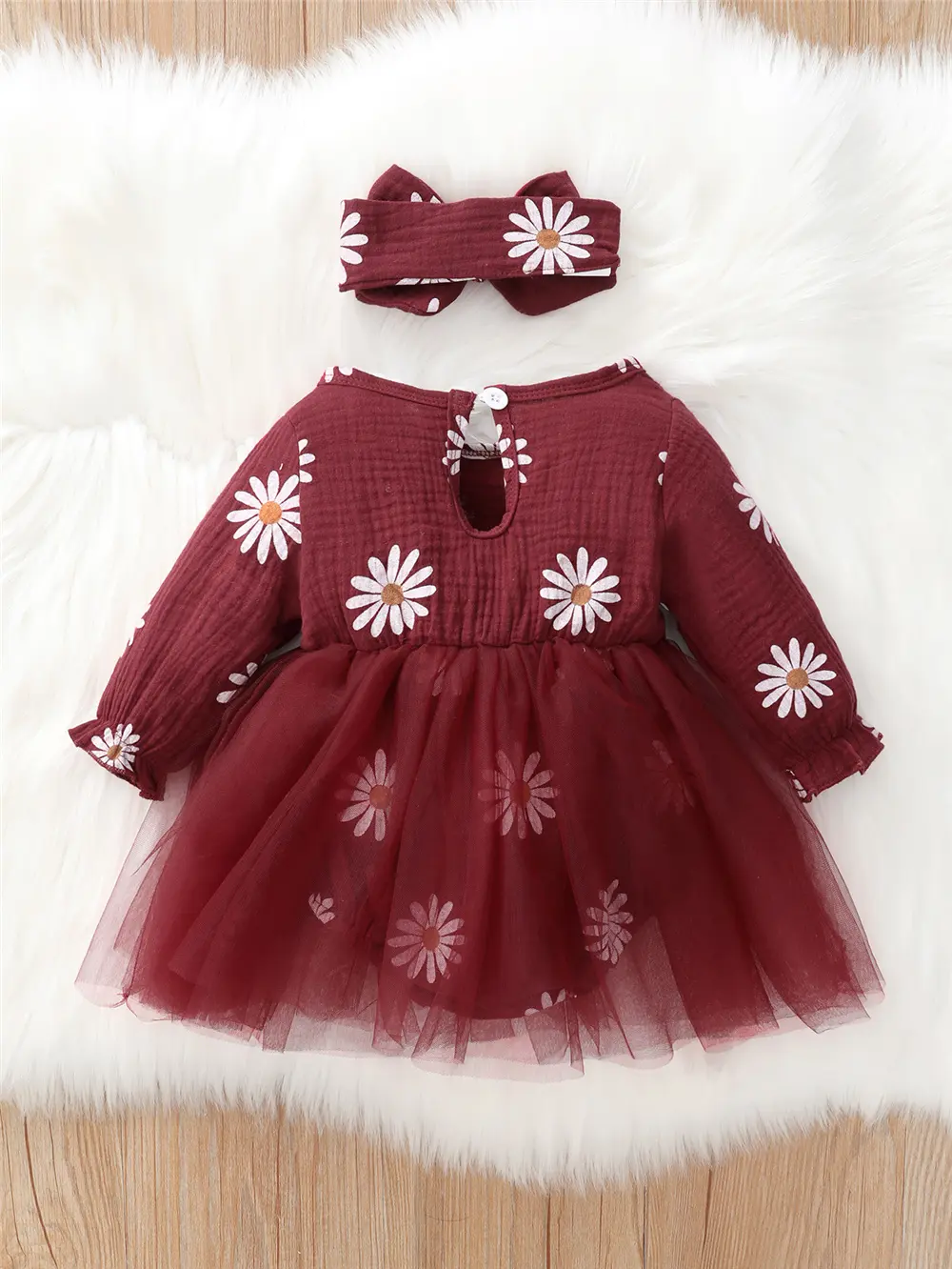 Baby girl Spring Autumn Princess Dress Daisy Print Chiffon Festival Party Dress and Headband for 0-18 Months Cute Baby girls