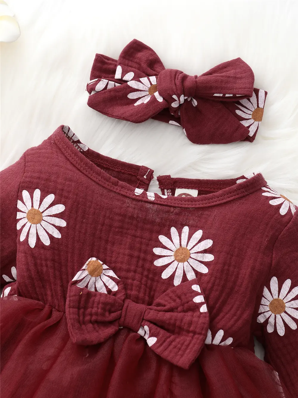Baby girl Spring Autumn Princess Dress Daisy Print Chiffon Festival Party Dress and Headband for 0-18 Months Cute Baby girls