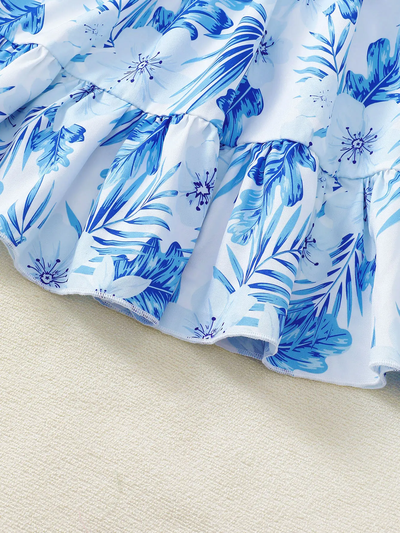 Summer Girls' Dress Lotus leaf Edge Blue Maple Leaf Print Dress, 1-6 Year old Girls' Beach Vacation Casual Dress