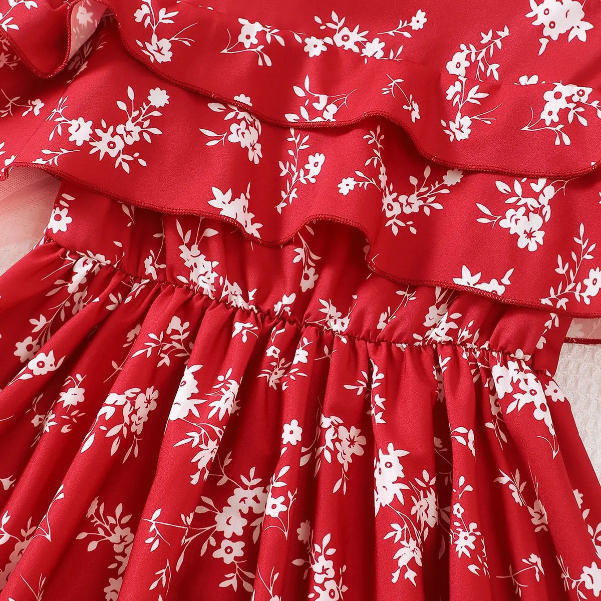 Children Girls elegant Summer Dress off Shoulder Ruffle Edge Small Floral Long Skirt for Girls 8-12 for Gatherings and vacations
