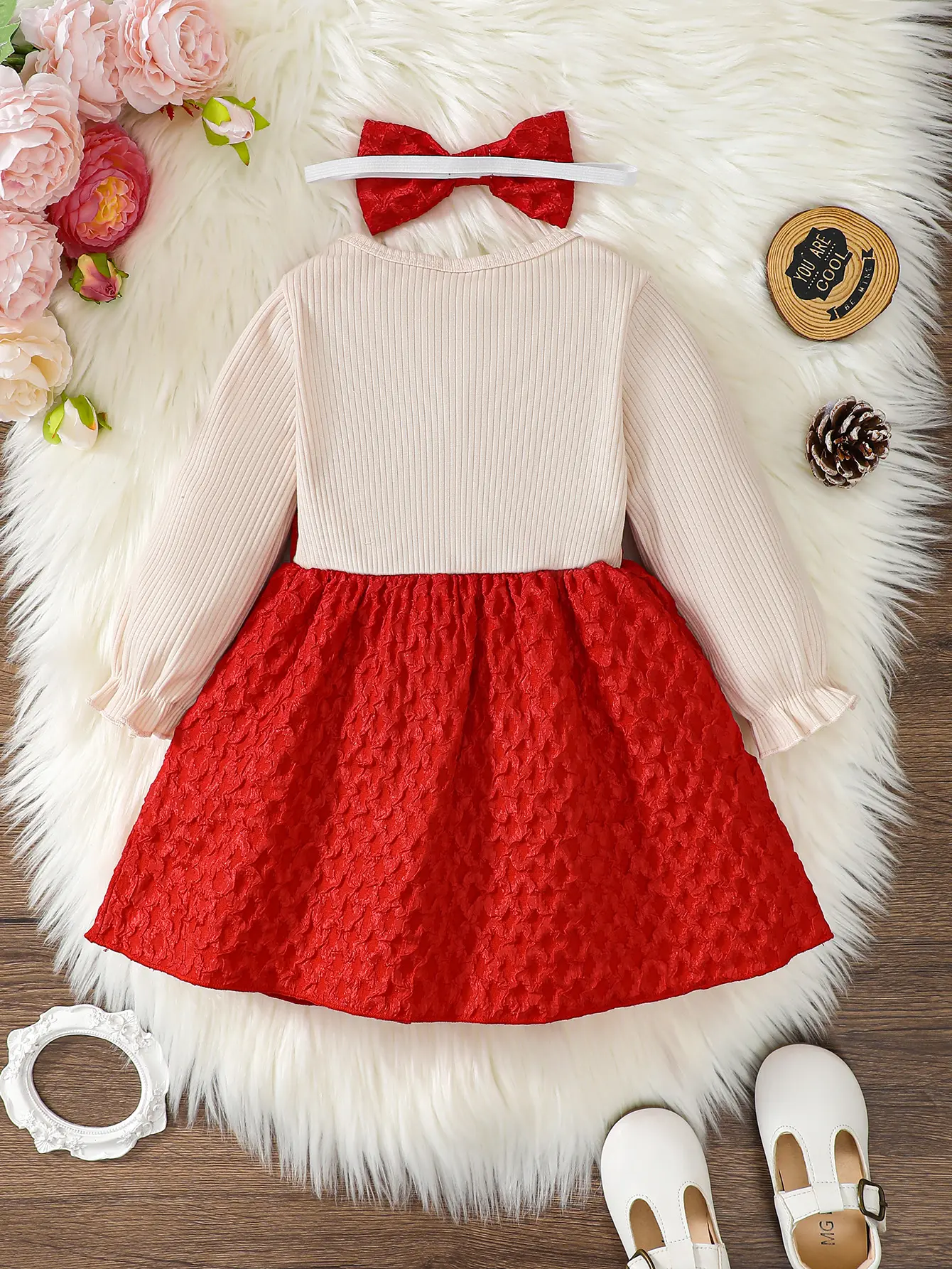2Pcs Toddler Baby Girl Dress Bow Spring Autumn Princess Dress+Headband 0-3 Year old Cute Little girl Festival Party Dress
