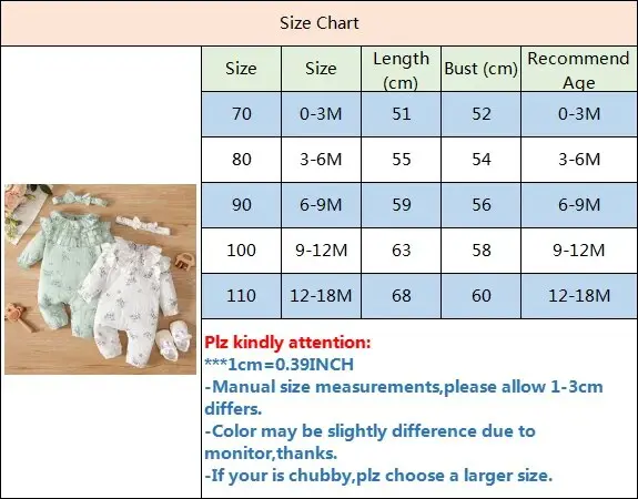 Newborn Baby Girl Spring and Autumn Bodysuit Floral Print Long Sleeve Romper with Headband Onesie Clothes for Infant 0-18 Months