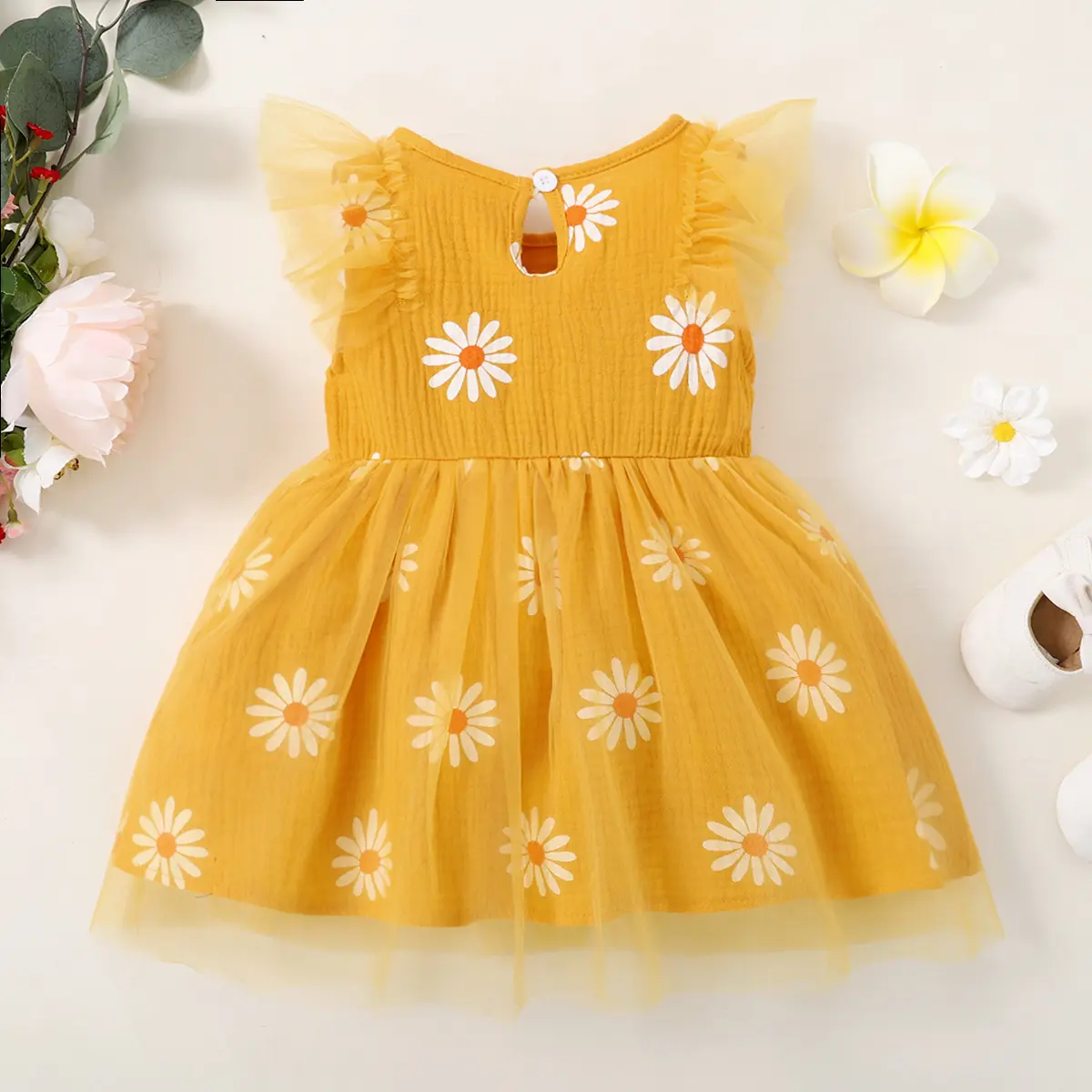 Toddler Girl's Summer Dress Small Daisy Sleeveless Tulle Holiday Party Princess DressSuitable for Cute Girls Aged 1-5 Years