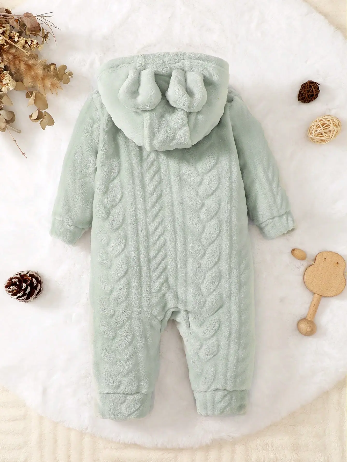 Newborn Baby Boy Autumn and winter Plush Jumpsuit Hooded Long sleeved Zipper Jumpsuit suitable for Male babies aged 0-18 Months