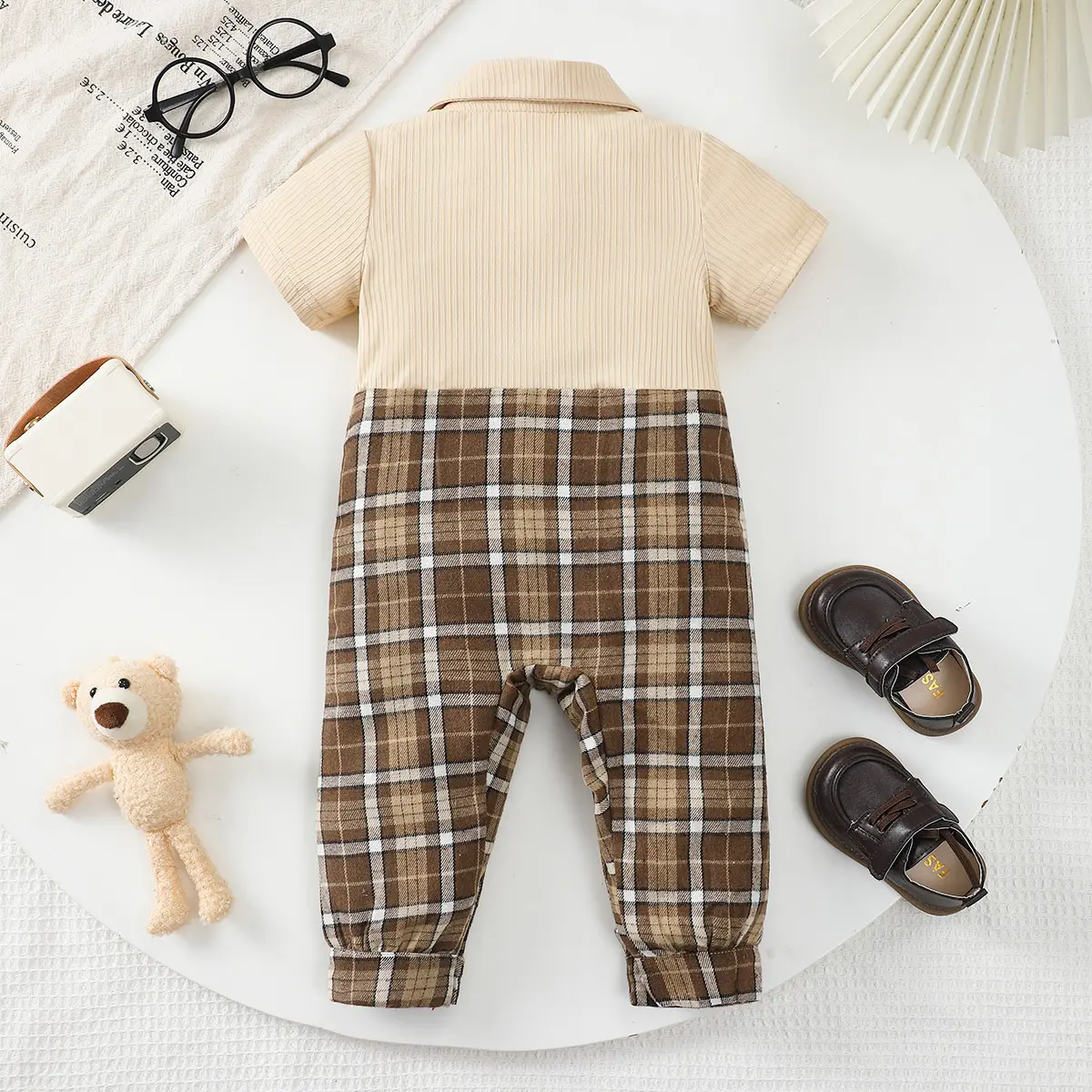 Newborn Baby boy Jumpsuit Small Gentleman Style color Blocked checkered Jumpsuit for 0-18 Month Baby boy Summer Birthday Parties