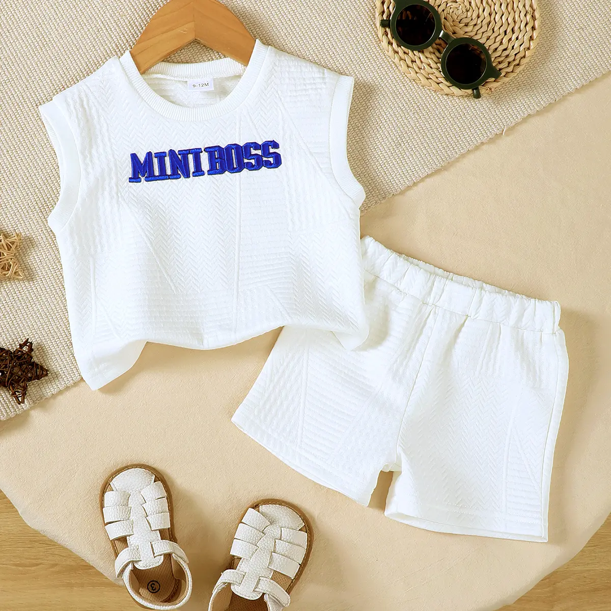 2Pcs Male Baby Sports Style White Letter Sleeveless+Shorts Set 0-4 Year Old Boys Summer Casual Set for Handsome little Boy