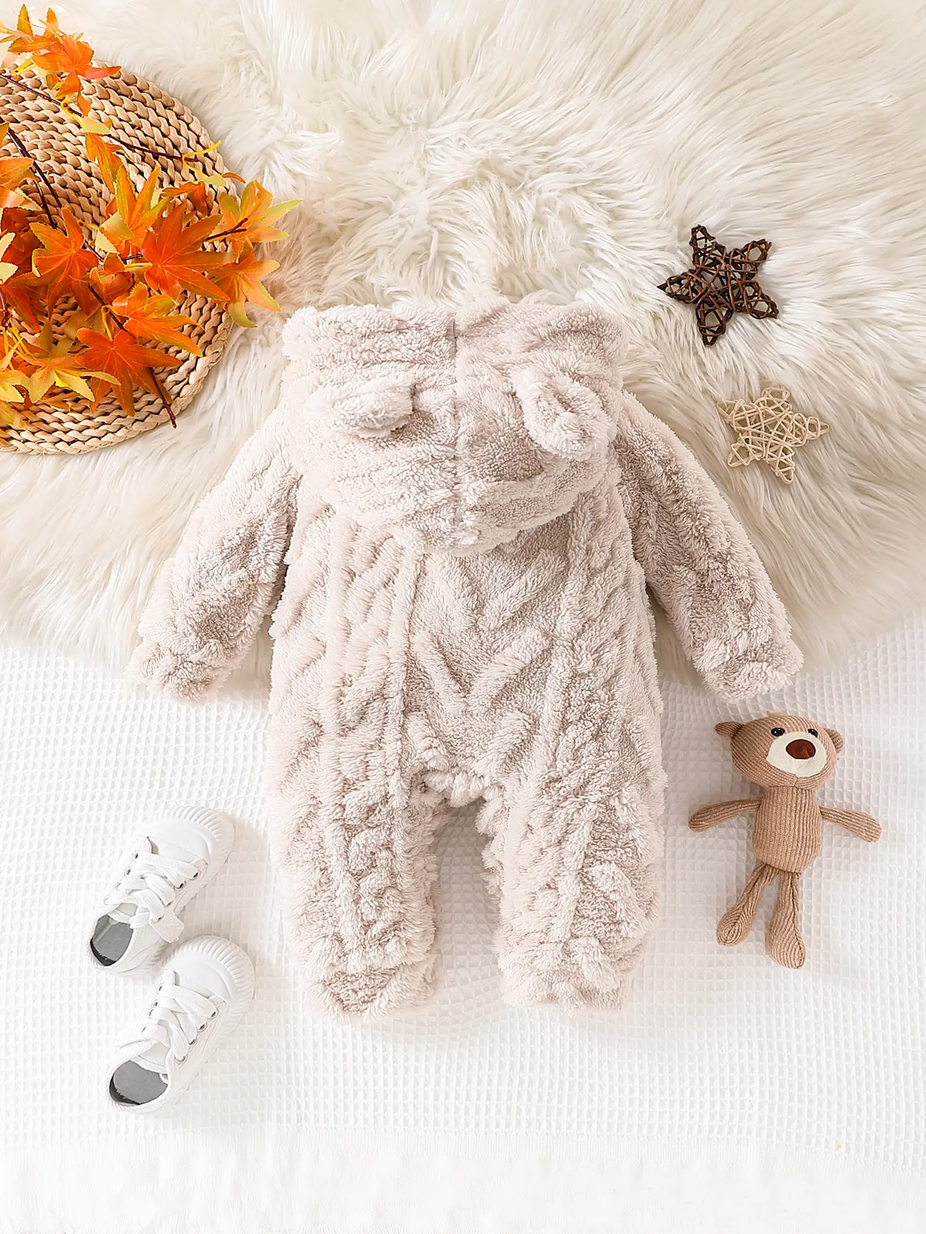 0-18 Month old Baby boy Plush Jumpsuit Hooded Long sleeved Warm Jumpsuit suitable for Newborns' Autumn and Winter Clothing