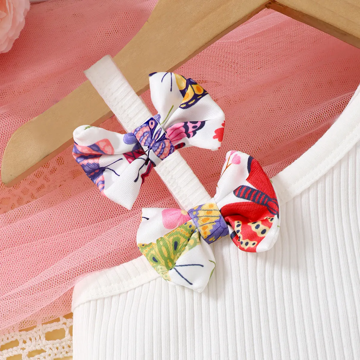 Baby Girl Bow Flower sloping shoulder Top+color Butterfly Print Shorts Fashionable2Pcs/Set for 0-3 Year Baby Girls Summer Set