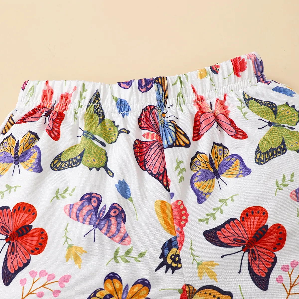Baby Girl Bow Flower sloping shoulder Top+color Butterfly Print Shorts Fashionable2Pcs/Set for 0-3 Year Baby Girls Summer Set