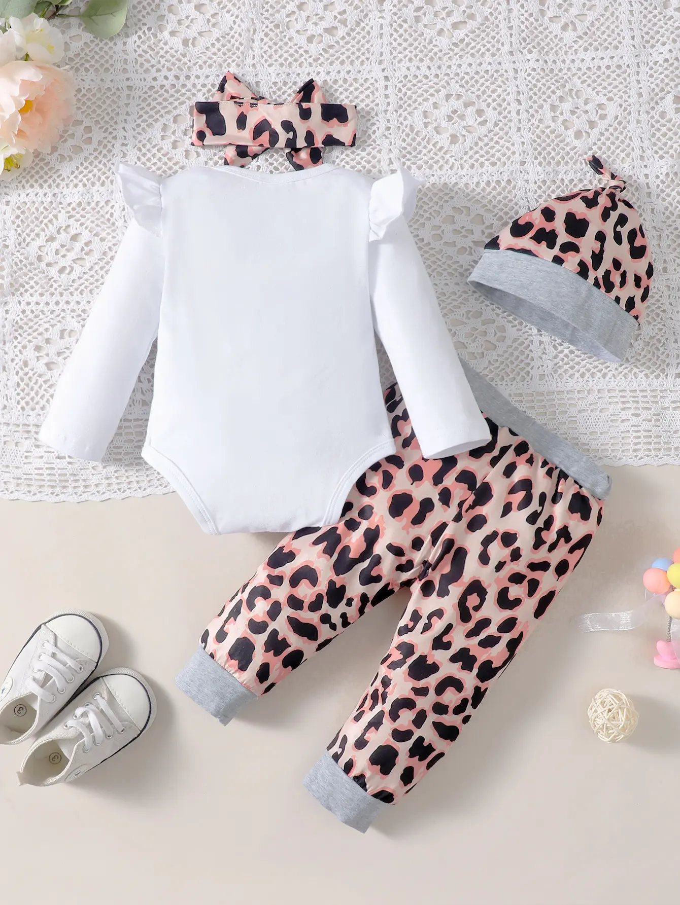 3Pcs Autumn Newborn Baby Girl Set With Letter Printed Long sleeved Leopard Print Pants and Hat Set 0-18 Month Baby girl Clothing