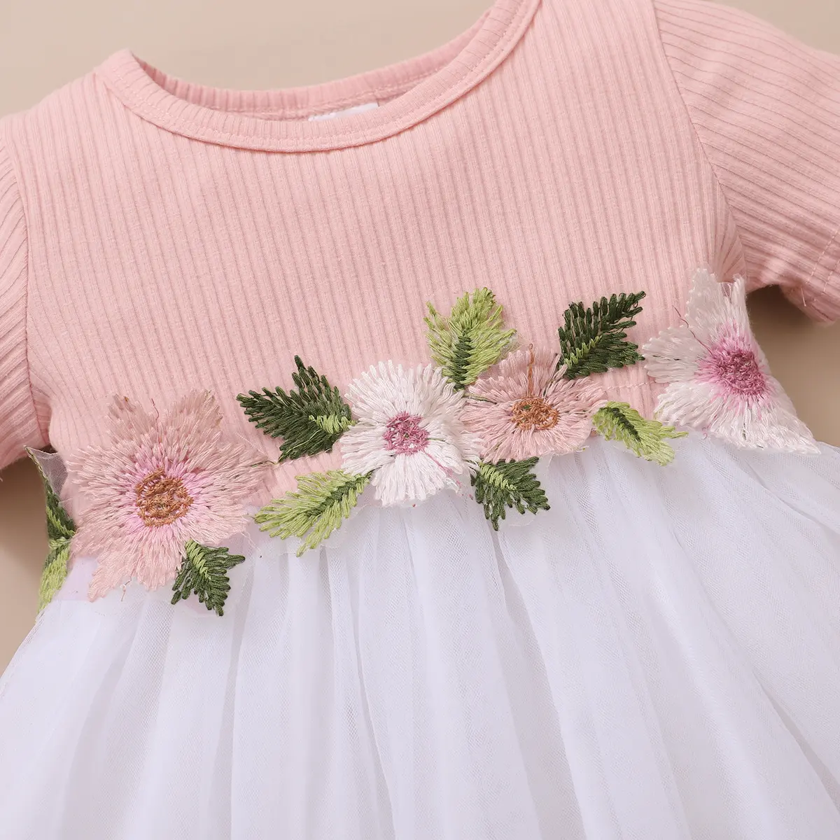 1-3 Years Newborn Baby Girl Princess Dress Embroideried Flowers Short Sleeve Fashion Tulle Skirt Summer Dress for Toddler Girl