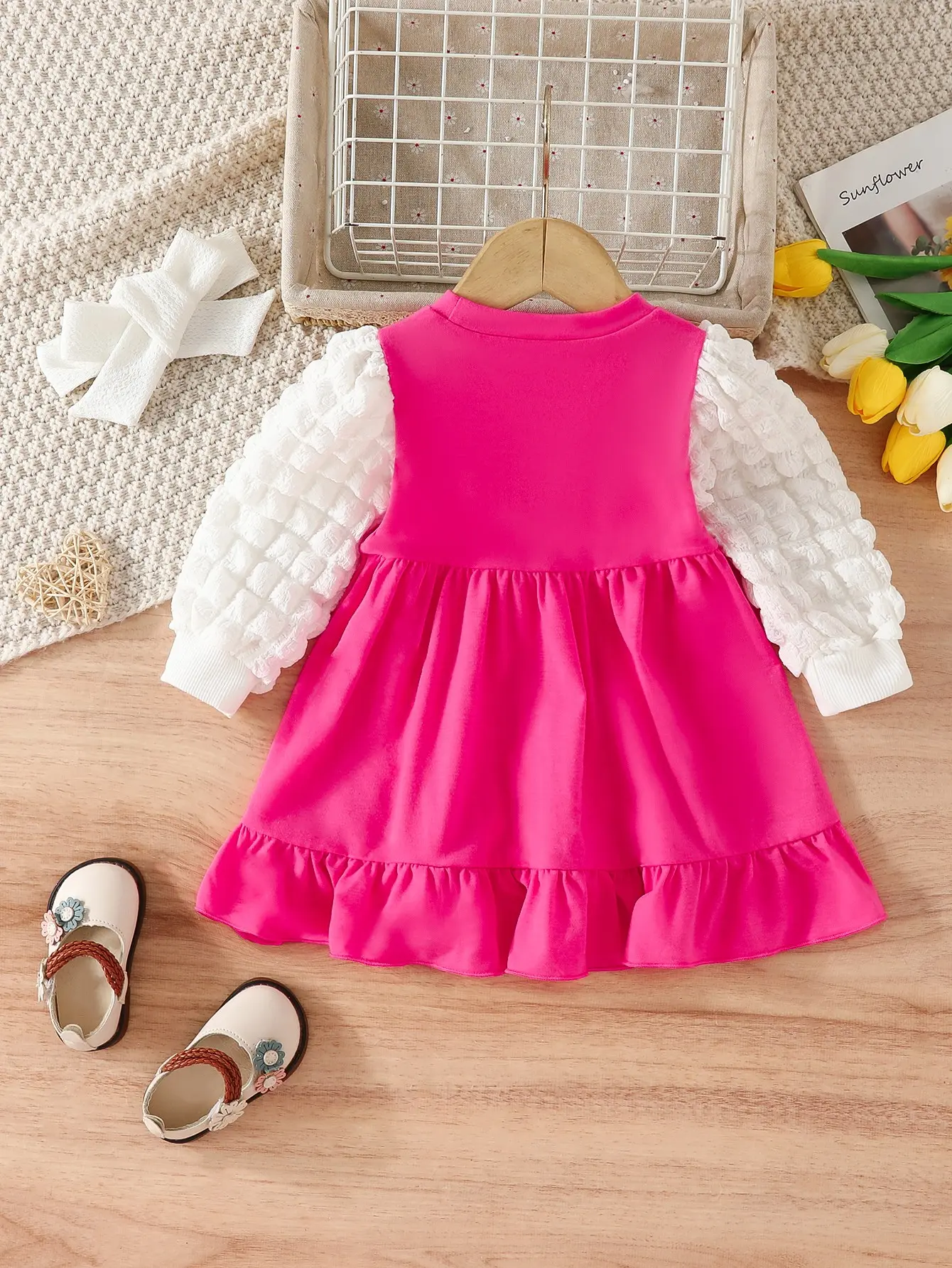 0-24 Months Autumn Baby girl Dress with Bubble Sleeves Pleated Long sleeves, Baby girl Clothing suitable for Dress Little Girls