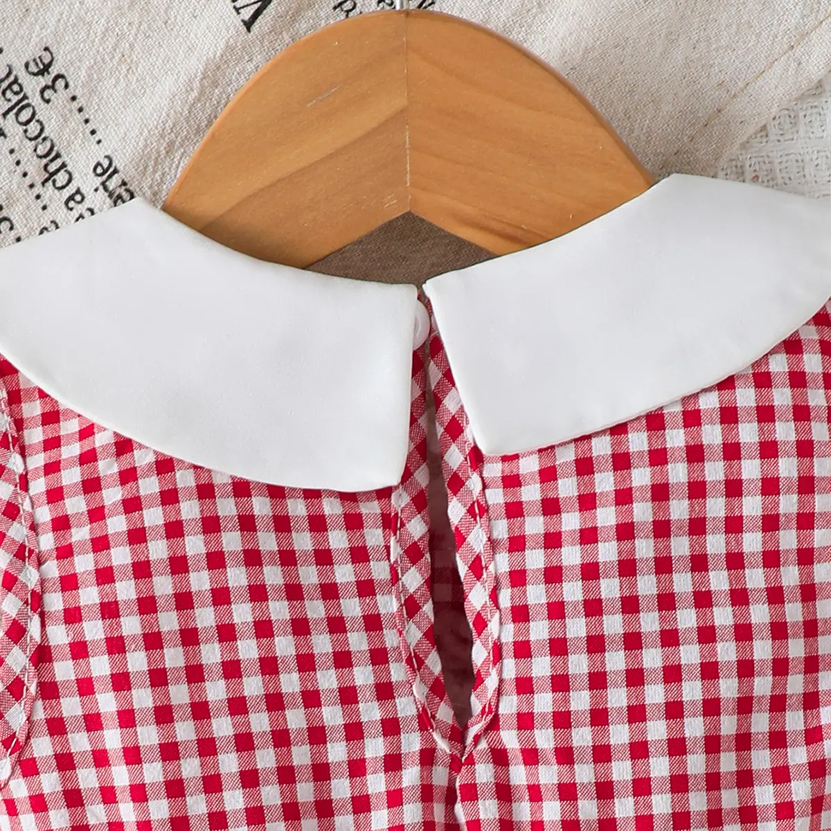 Cute Baby Girl Dress Doll Collar Strawberry Print in Red Checkered pattern Dress suitable for Babies aged 0-24 Months Baby girl