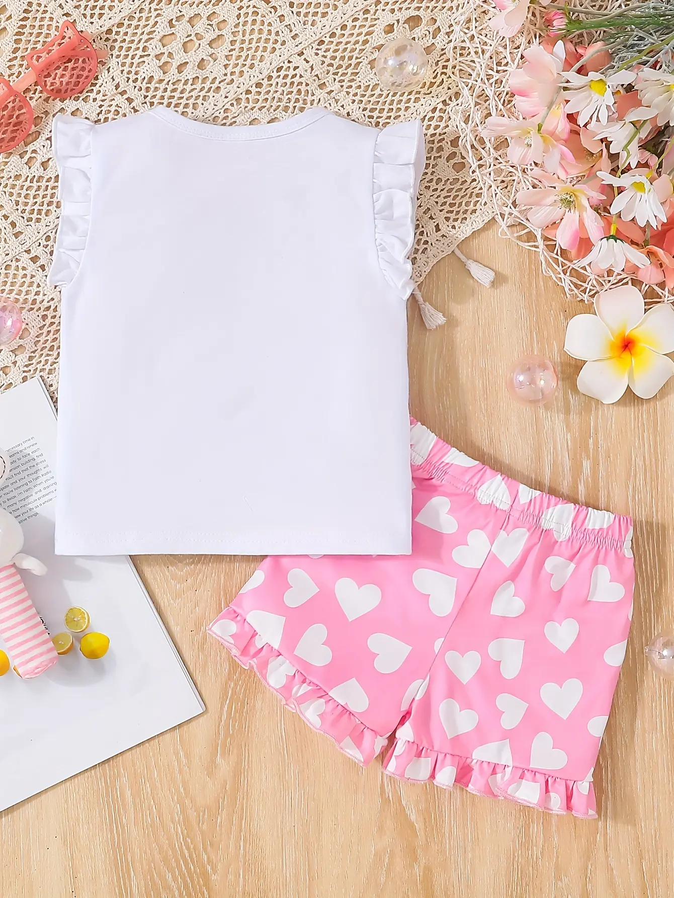 2Pcs Baby Girl Cute Kitten Top +love Printed Shorts Set 0-3 Year Old Toddlers Summer Casual Style Clothing for Little girls