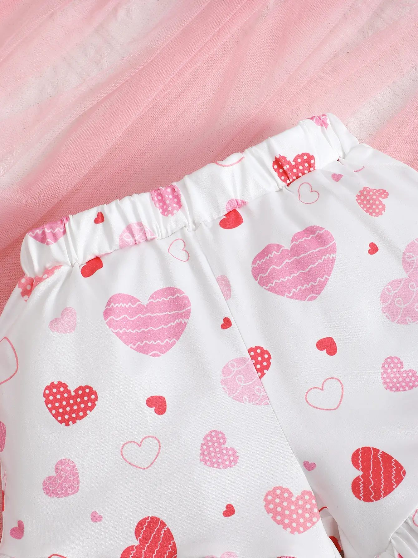 Summer Girls' Set Camisole Bow Top Heart-shaped Printed Shorts Two-piece Set 4-7 Year Girls' Fashion Set Children's clothing