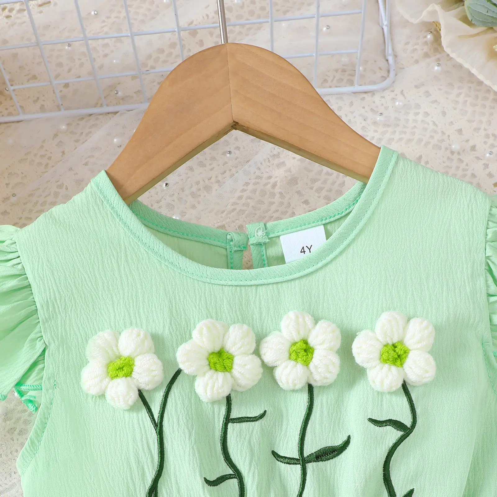 1-6Year old Children Girls' Summer Dress Knitted Small Flower Pleated Skirt Mini bag Two-piece Set Girls' Sweet style Dress