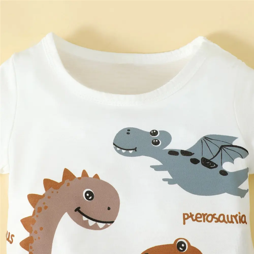 2pcs Toddlers Boy Summer Cartoon Dinosaur Print Short Sleeved+shorts Suitable 0-3 Years Handsome  Boy Casual Set
