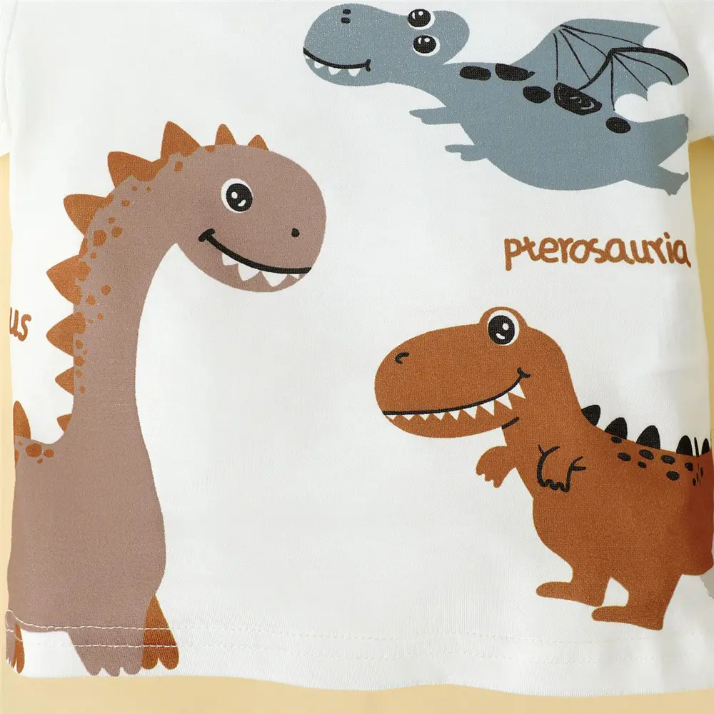 2pcs Toddlers Boy Summer Cartoon Dinosaur Print Short Sleeved+shorts Suitable 0-3 Years Handsome  Boy Casual Set