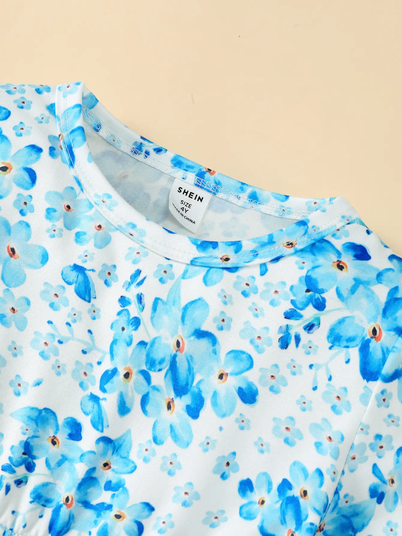 Children Girls' Autumn Dress Blue Tie-dyed Floral Long sleeved Dress Suitable for Daily Casual Clothing of 2-7Year-old Girls