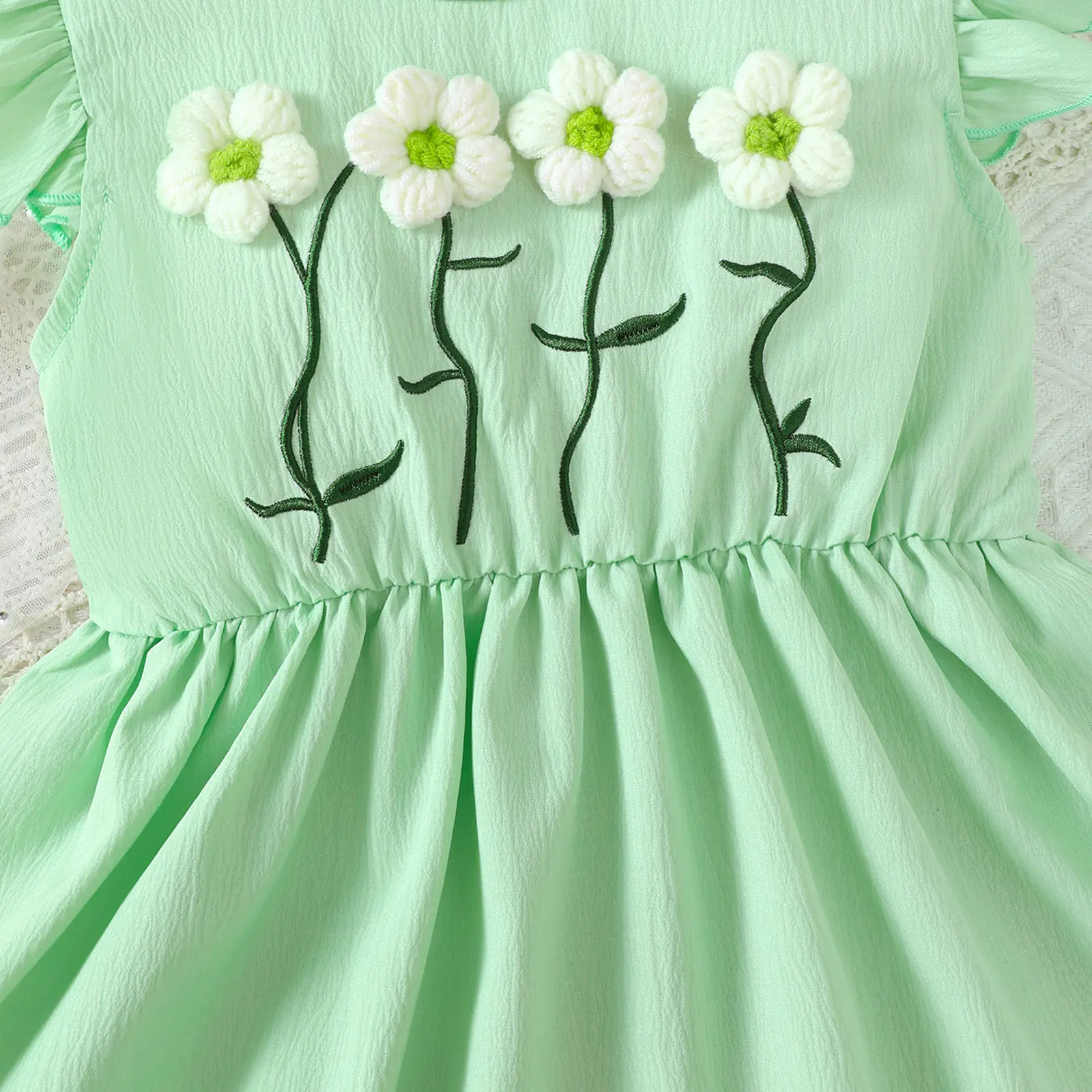 1-6Year old Children Girls' Summer Dress Knitted Small Flower Pleated Skirt Mini bag Two-piece Set Girls' Sweet style Dress
