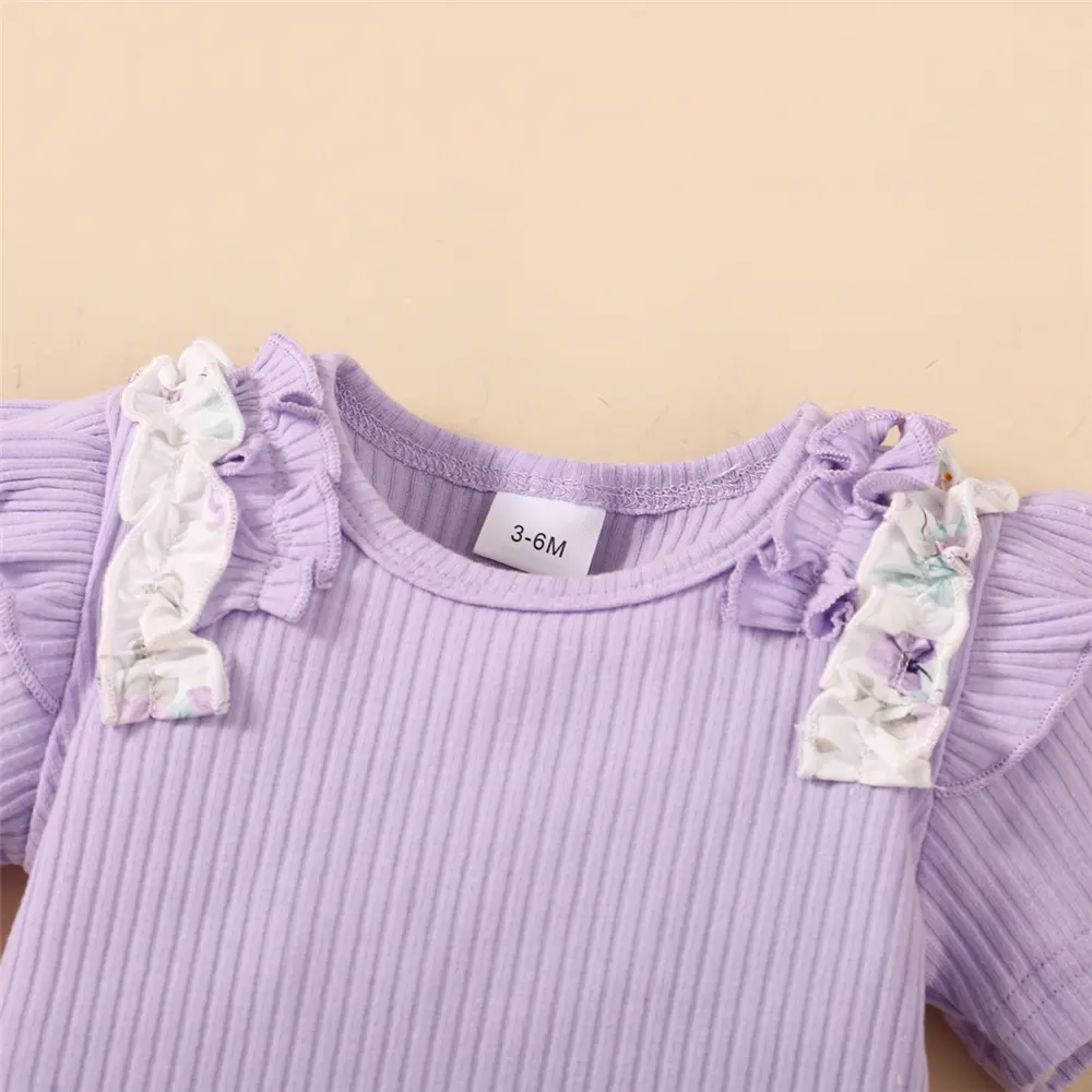3pcs Baby girl Ruffle edge pit stripe Short sleeved Bodysuit+Elastic Printed Shorts+Bow Headband 0-18 Months Baby Summer Set